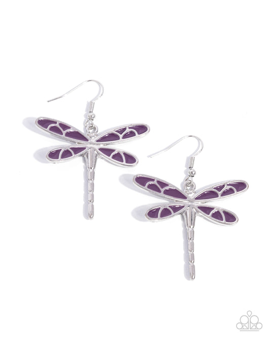 Dragonfly Descent - Purple Dragonfly Fishhook Earrings - Paparazzi Accessories