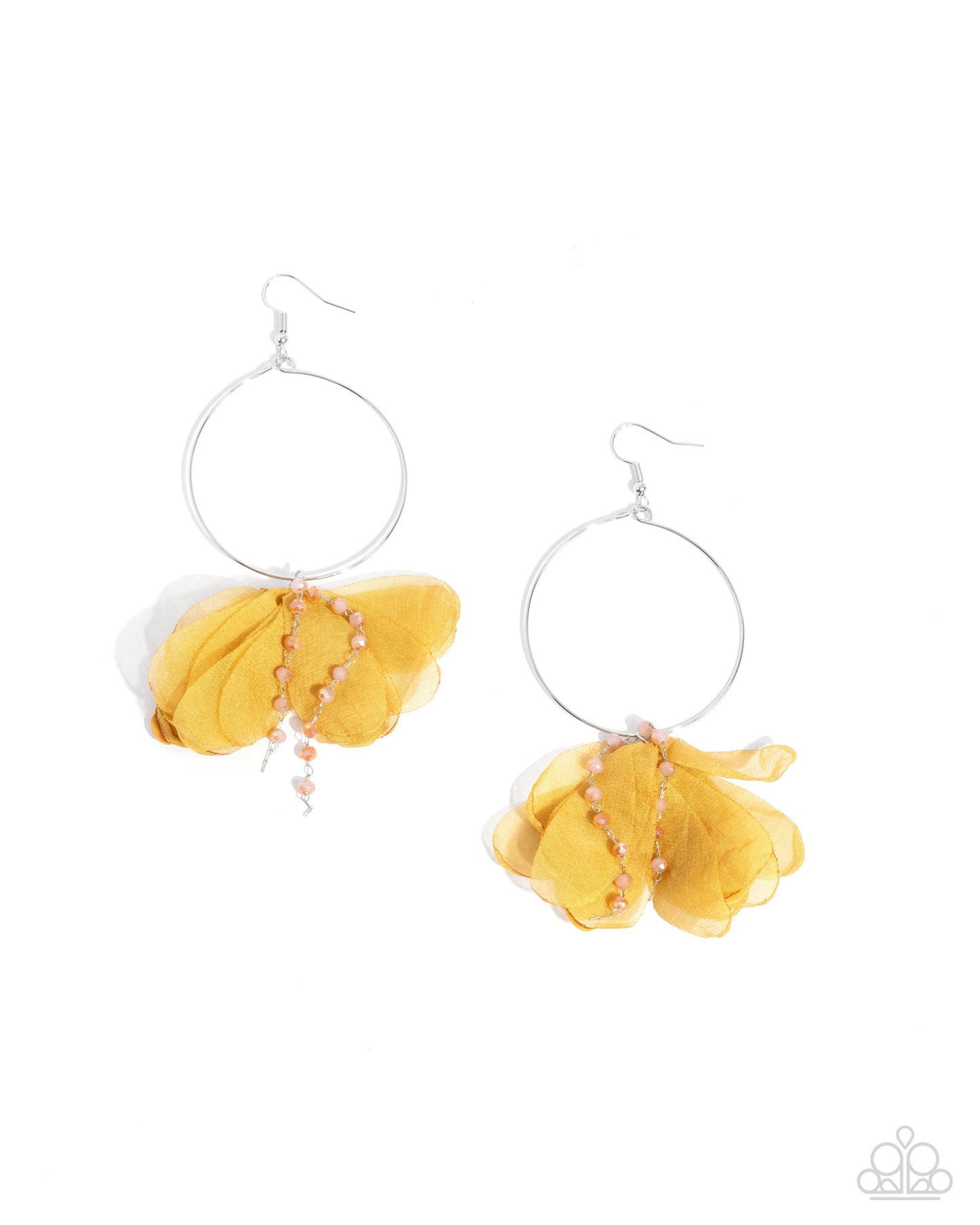 Perennial Perspective - Yellow Tulle Petal Silver Fishhook Earrings - Paparazzi Accessories