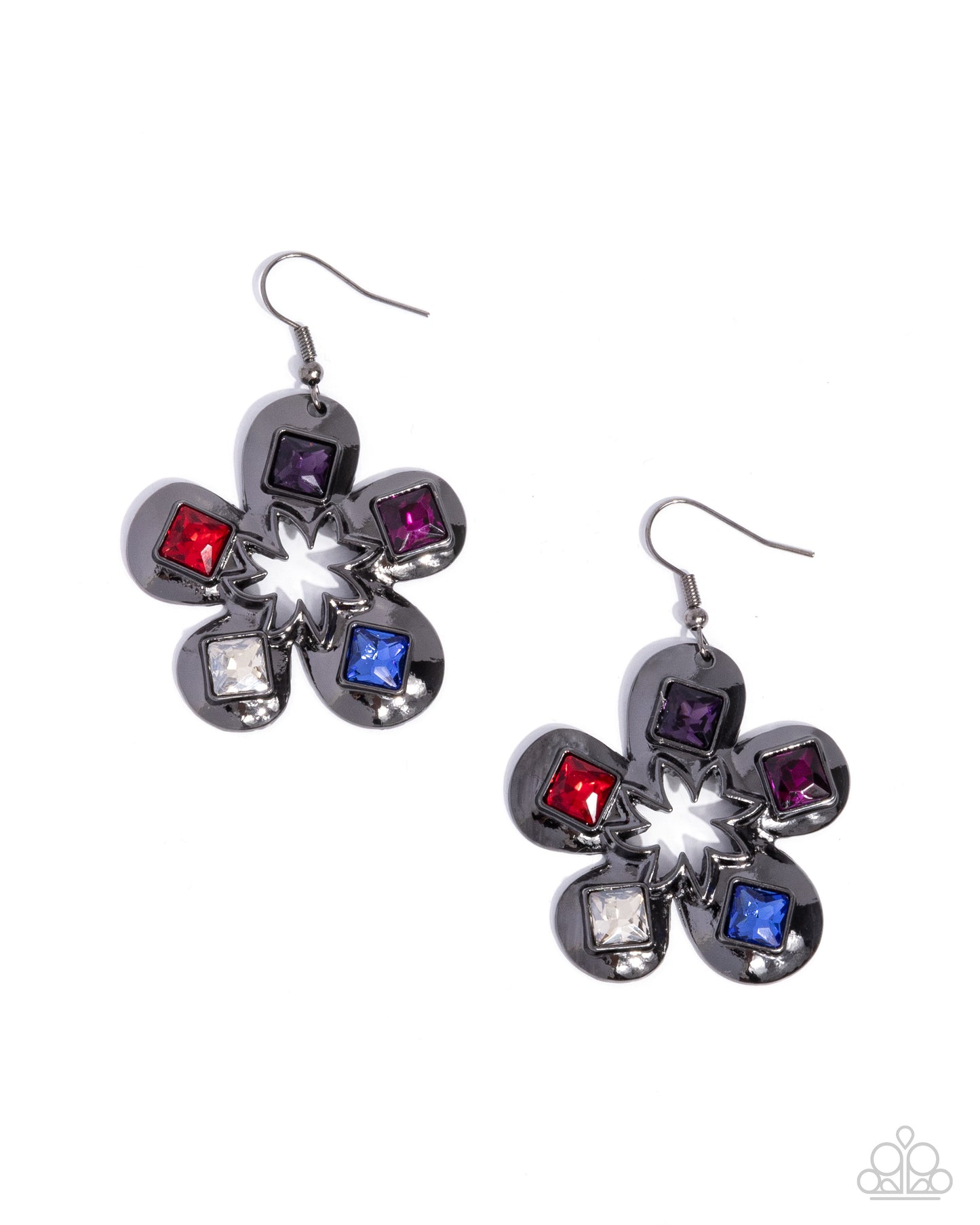 Circus Conservatory - Black Gunmetal Multicolored Rhinestone Flower Fishhook Earrings - Paparazzi Accessories