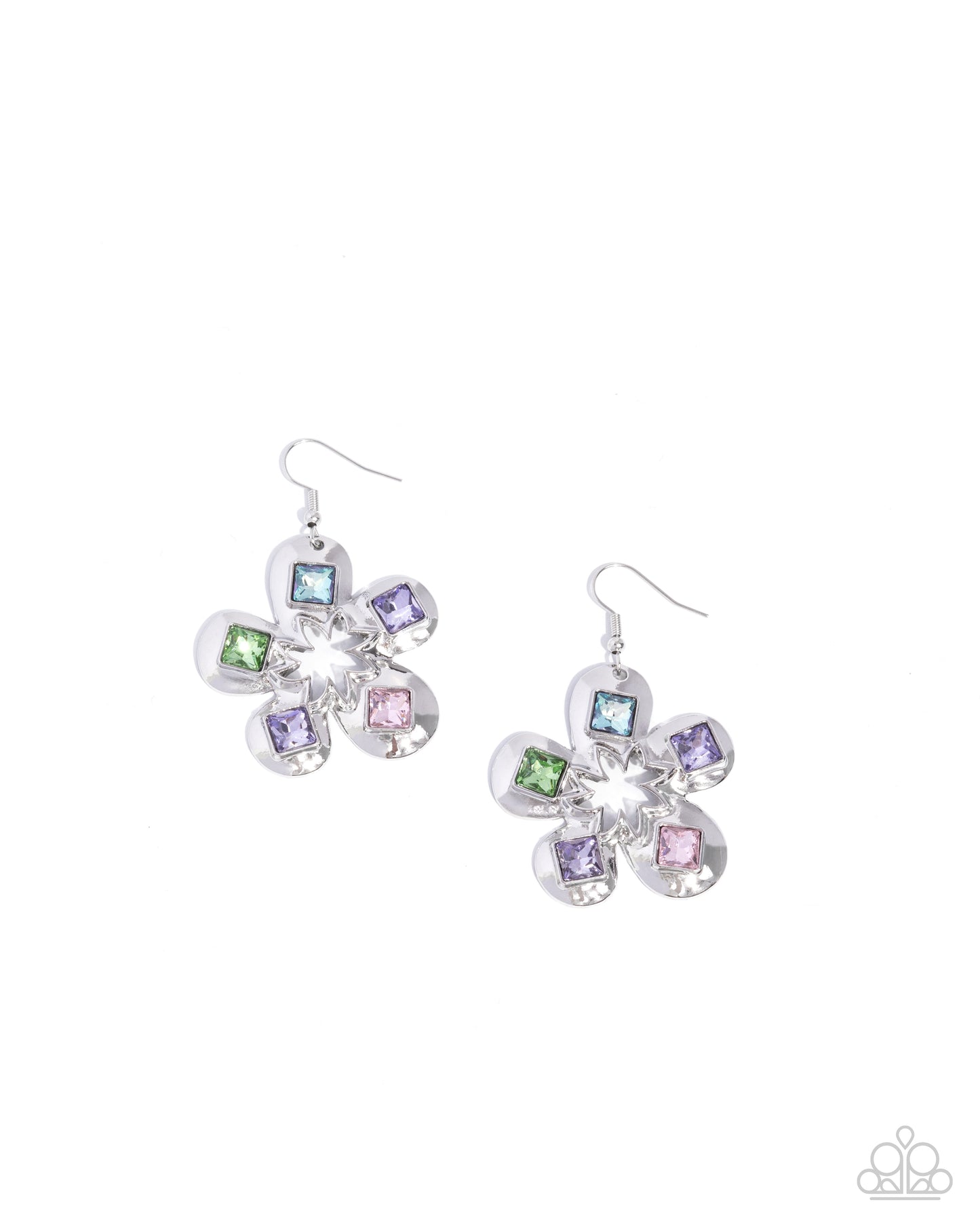 Circus Conservatory - Purple Rhinestone Silver Flower Fishhook Earrings - Paparazzi Accessories