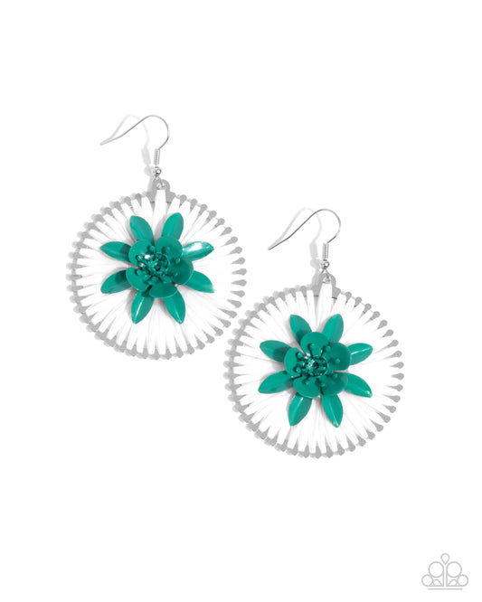 Dancing Daydream - Green Flower Fishhook Earrings - Paparazzi Accessories