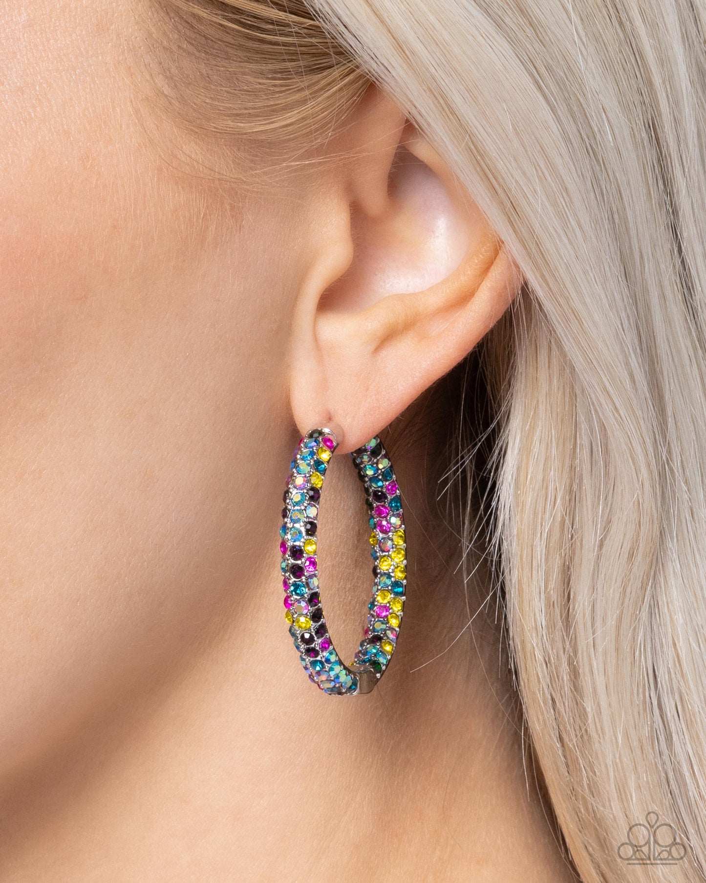 Calming Class - Multi Rhinestone Hinge Hoop Earrings - Paparazzi Accessories