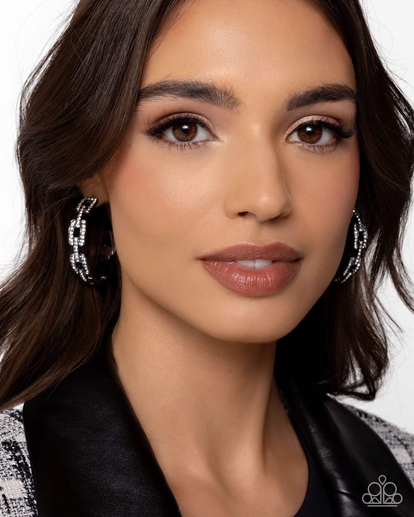 Downtown Decadence - Black - Gunmetal Chain Link White Rhinestone Hoop Earrings - Paparazzi Accessories