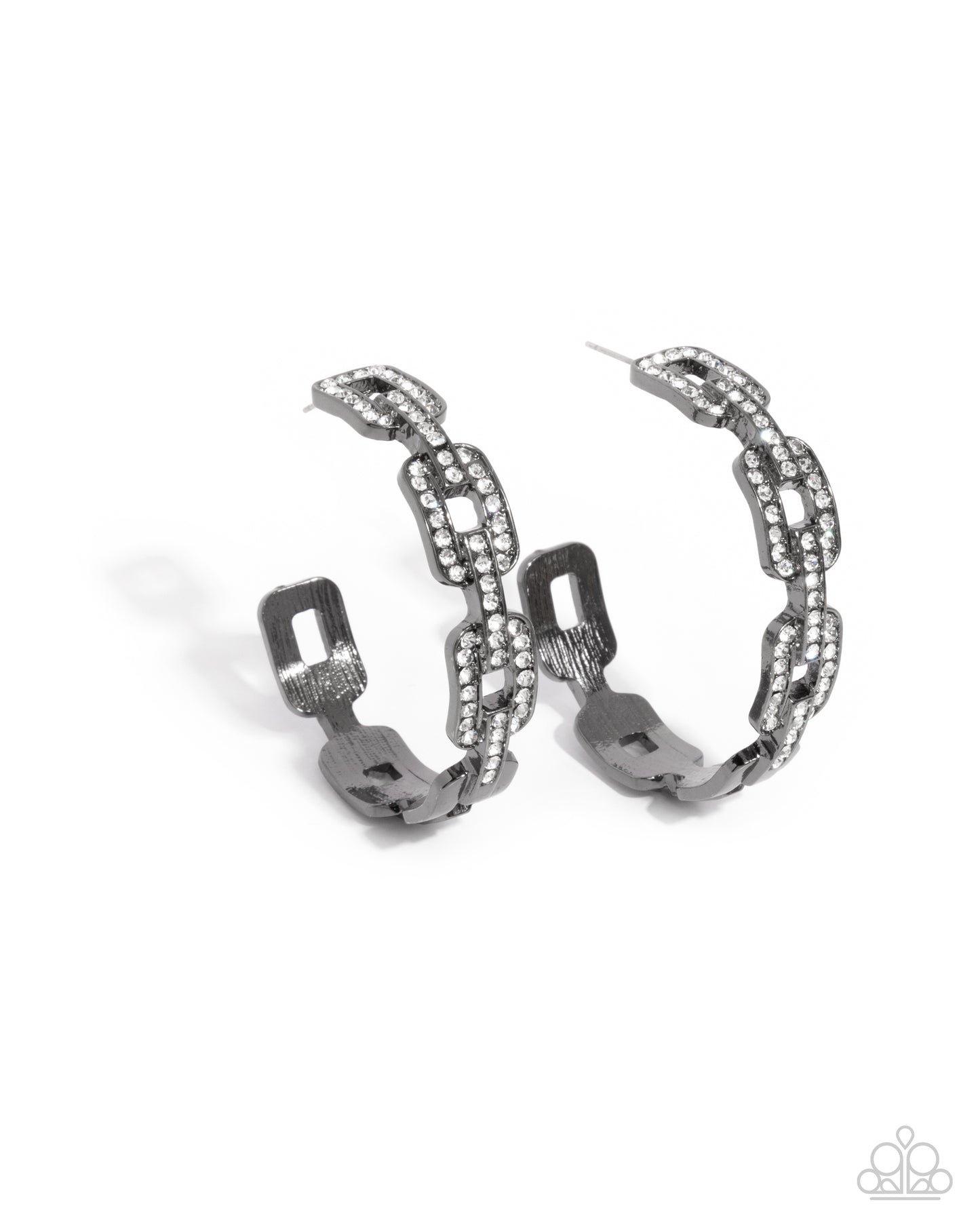 Downtown Decadence - Black - Gunmetal Chain Link White Rhinestone Hoop Earrings - Paparazzi Accessories
