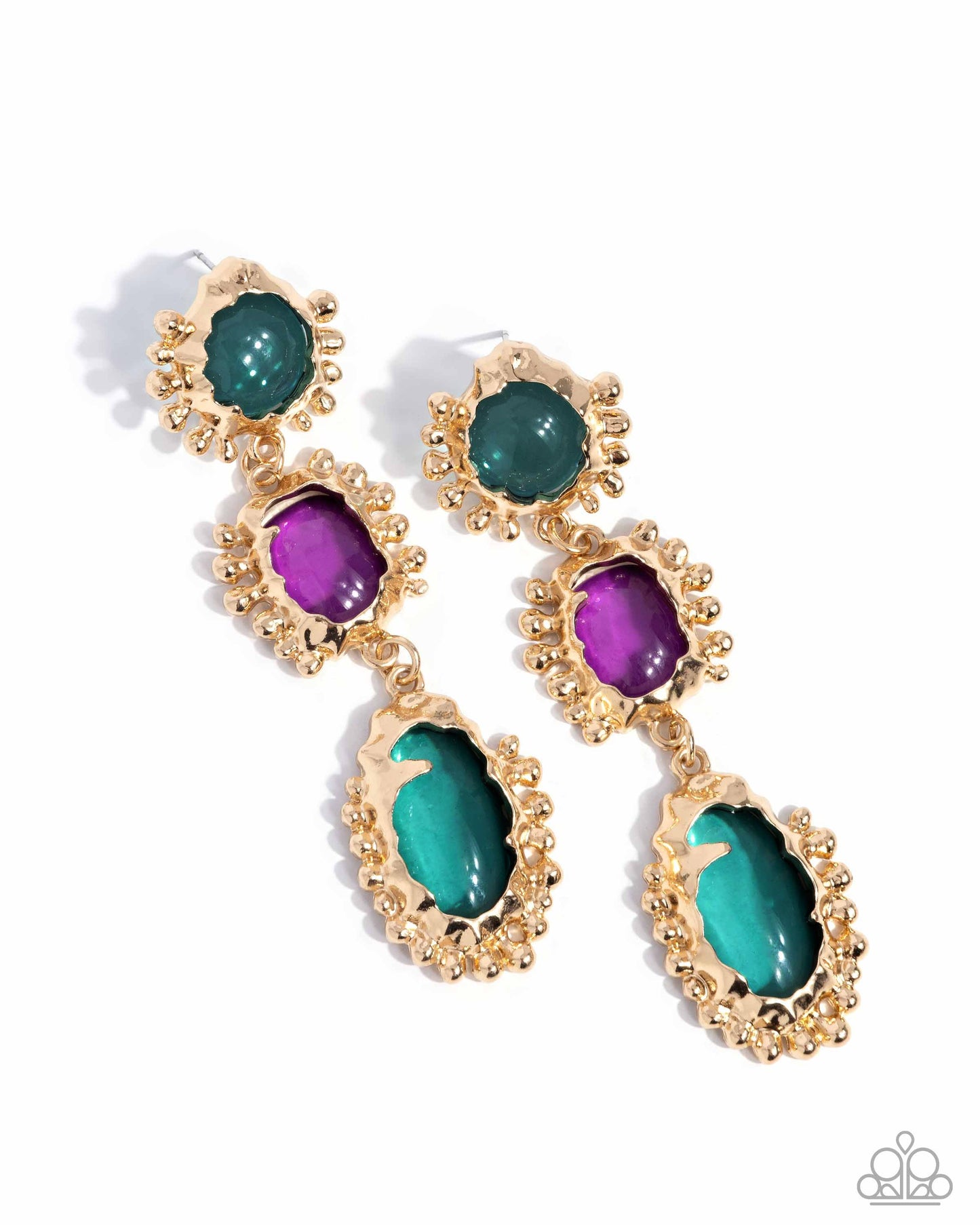 Emotional Elegance - Green & Purple Transparent Bead Gold Post Earrings - Paparazzi Accessories