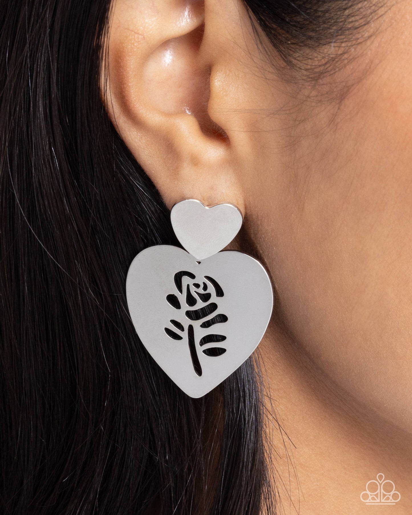 Showstopping Silhouette - Silver Heart Post Earrings - Paparazzi Accessories