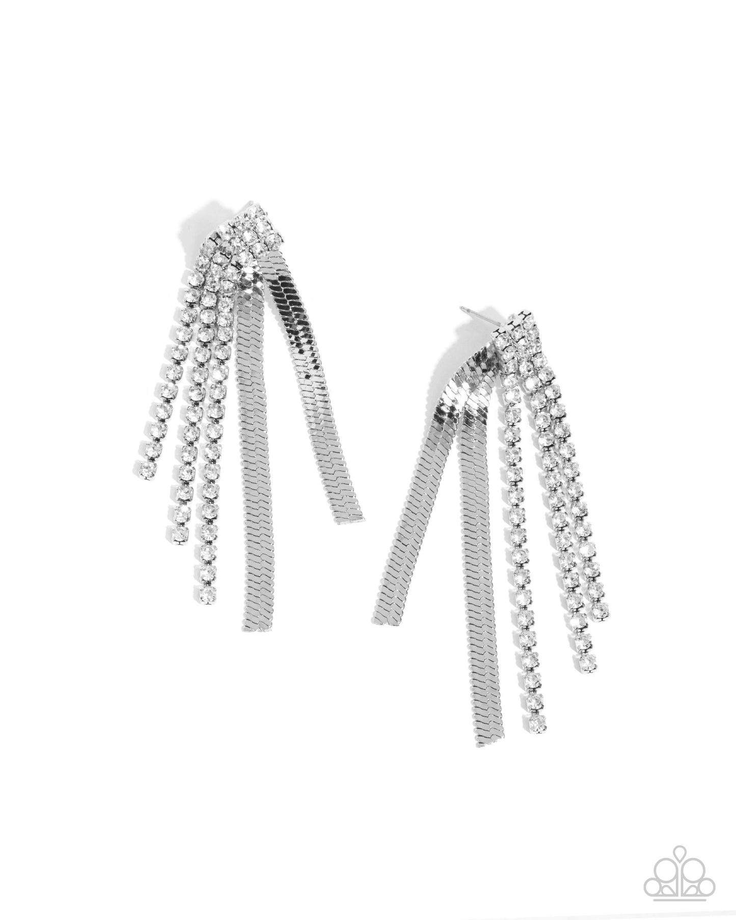 Dramatic Downpour - White Rhinestone Post Earrings - Paparazzi Accessories