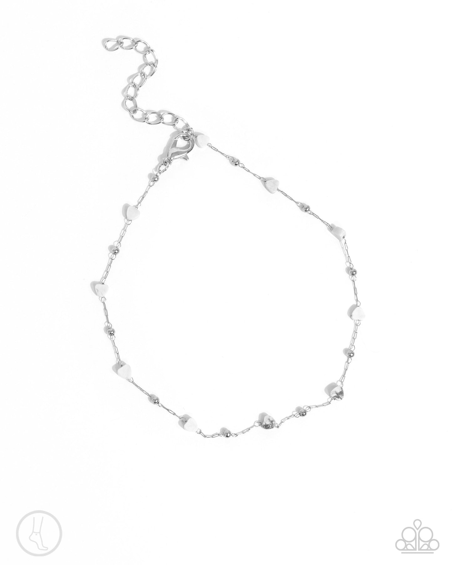Dont Mention It - White Stone Heart Silver Clasp Anklet - Paparazzi Accessories