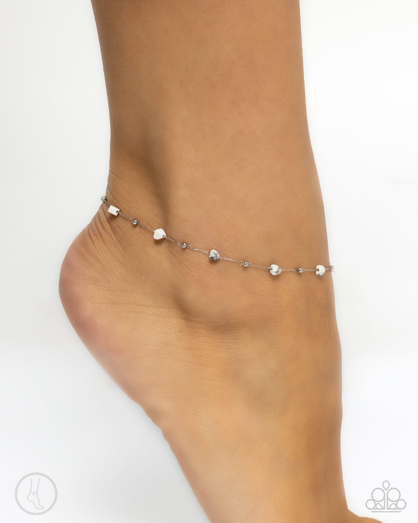 Dont Mention It - White Stone Heart Silver Clasp Anklet - Paparazzi Accessories