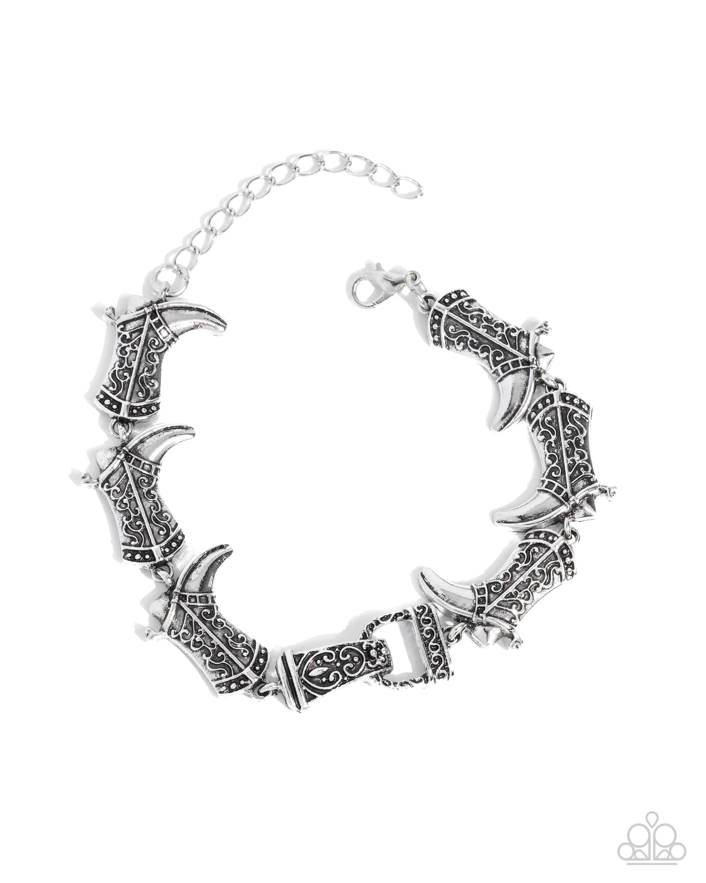Candid Cowboy - Silver Cowboy Boot Clasp Bracelet - Paparazzi Accessories