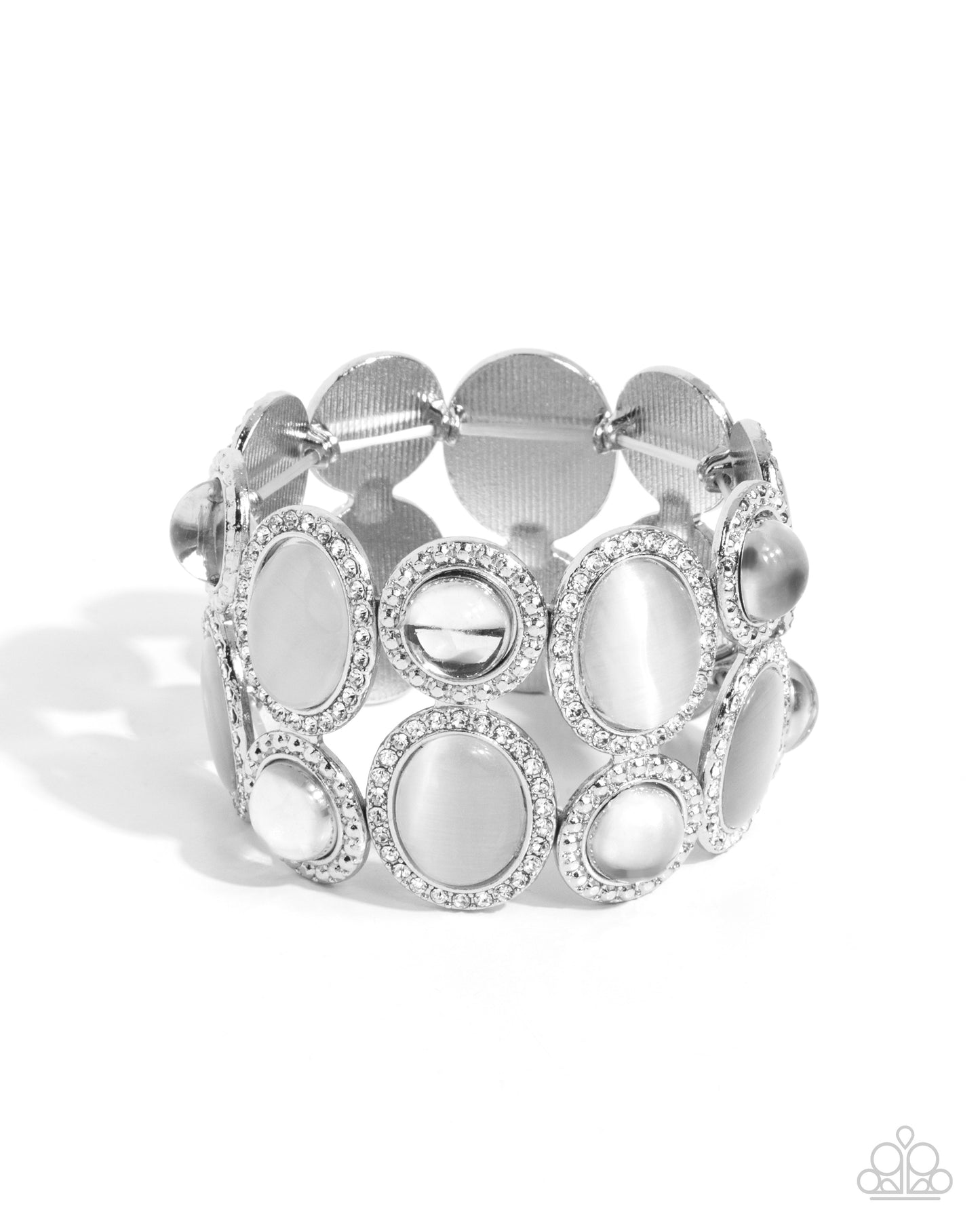 Affixed Appeal - White Cat's Eye Stone Stretchy Bracelet - Paparazzi Accessories