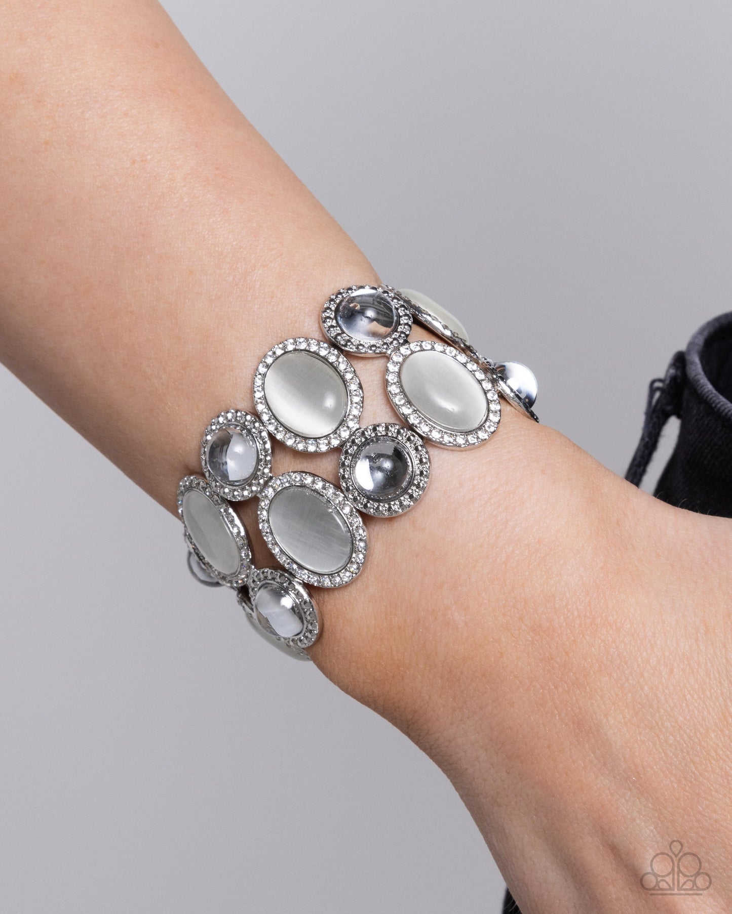 Affixed Appeal - White Cat's Eye Stone Stretchy Bracelet - Paparazzi Accessories