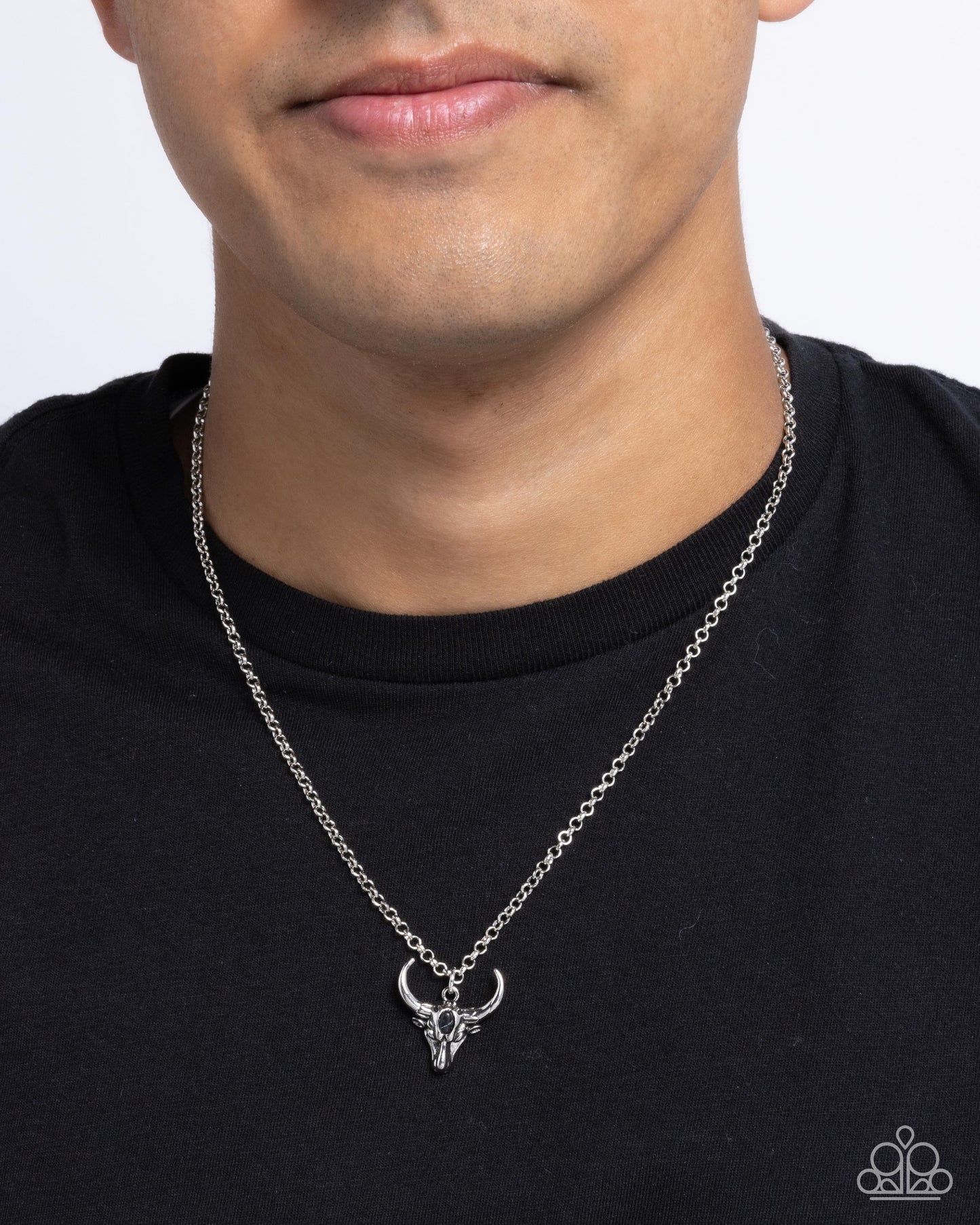Speeding Up - Black Stone Silver Longhorn Skull Urban Necklace - Paparazzi Accessories