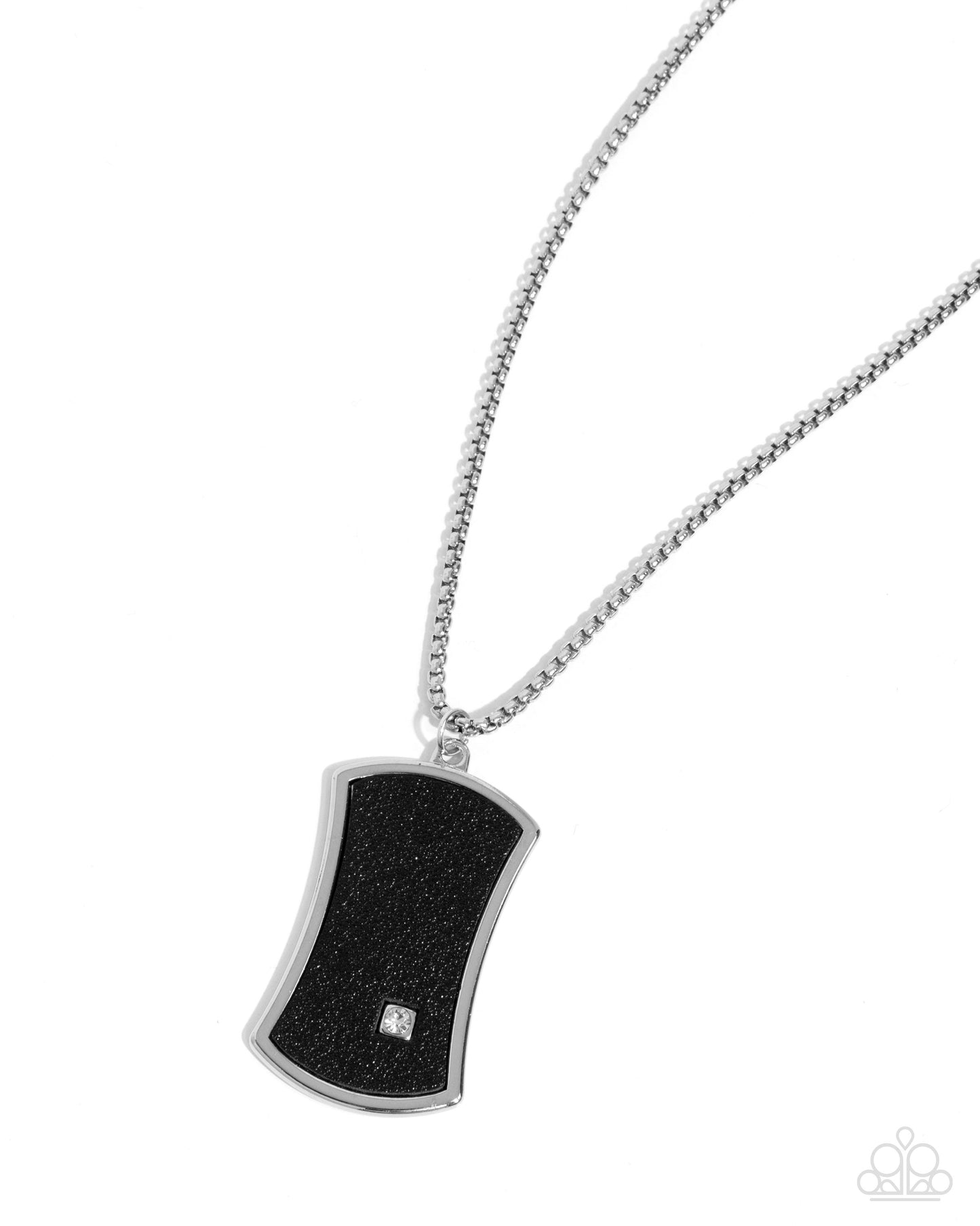 Breathless Borough - Black Leather White Rhinestone Pendant Silver Urban Necklace - Paparazzi Accessories