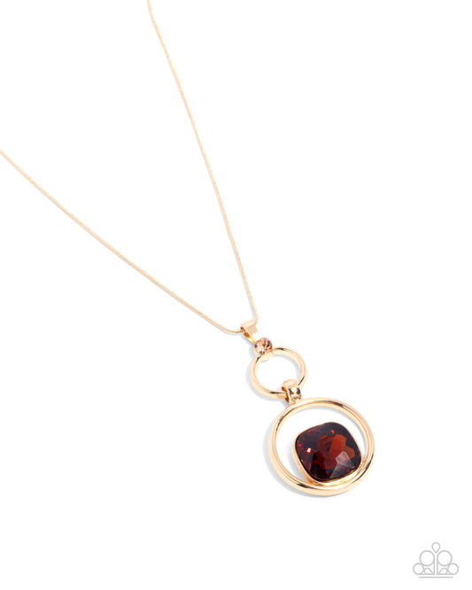 Debutante Delight - Brown Amber Rhinestone Pendant Necklace - Paparazzi Accessories
