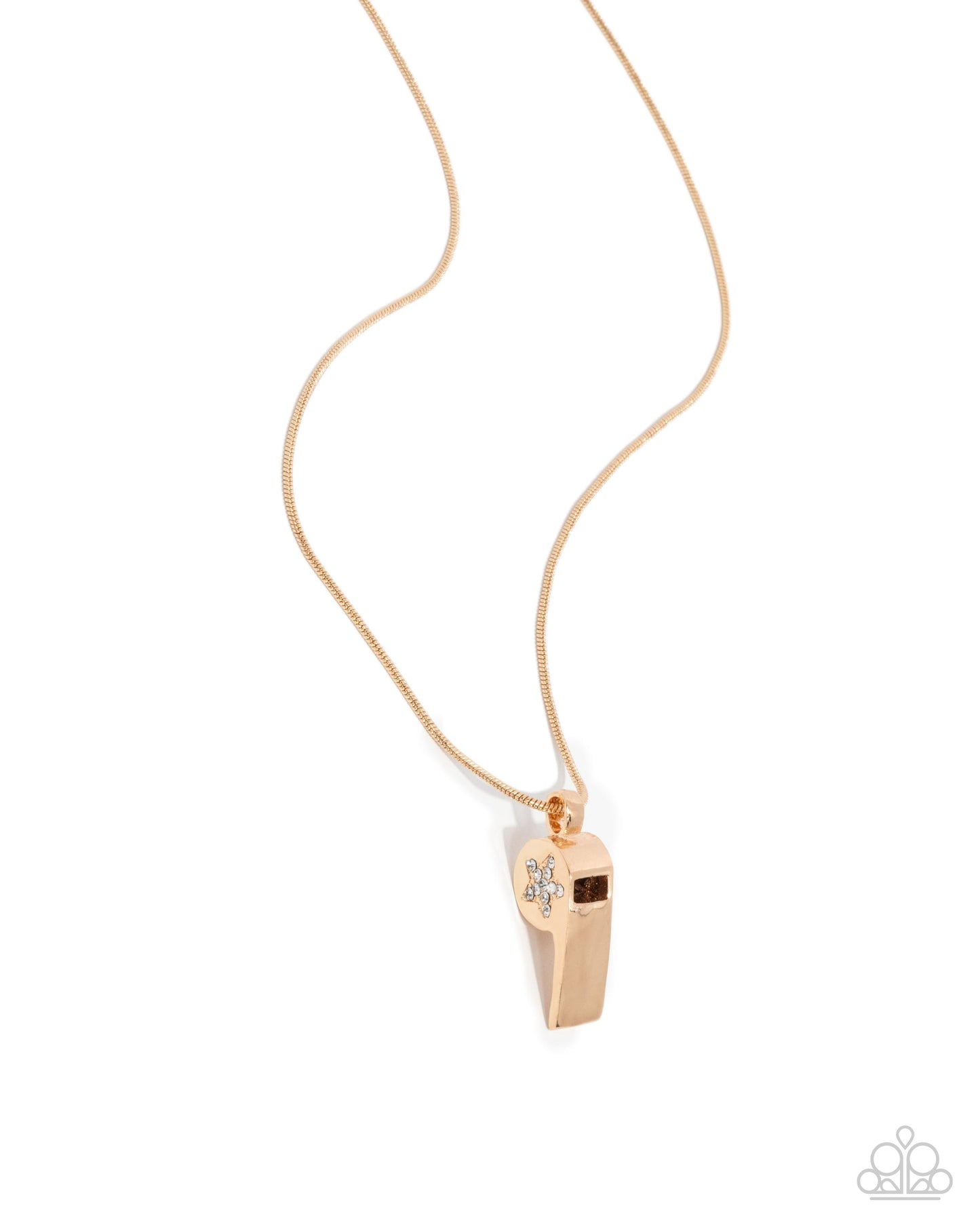 Coach Charisma - Gold Whistle White Rhinestone Necklace - Paparazzi Accessories