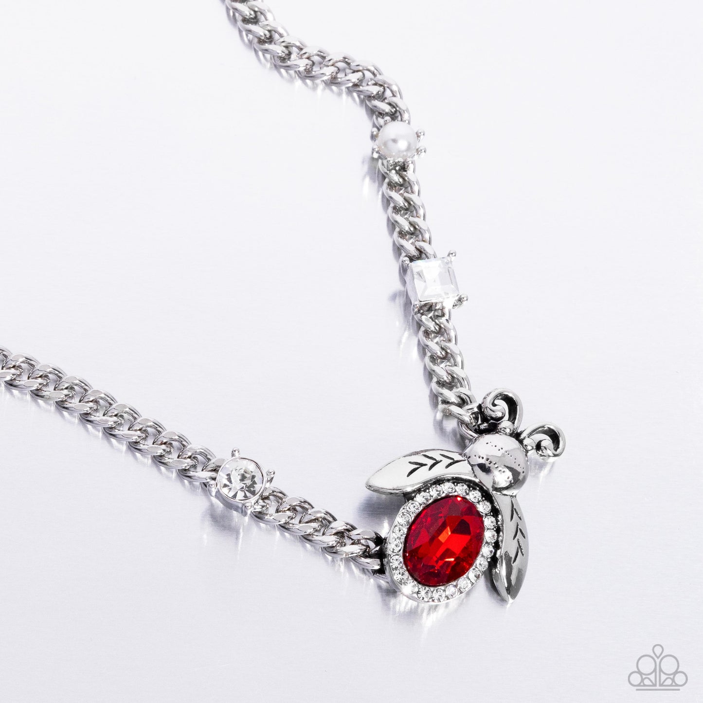 Bedazzled Beetle - Red Gem Silver Necklace - Paparazzi Accessories