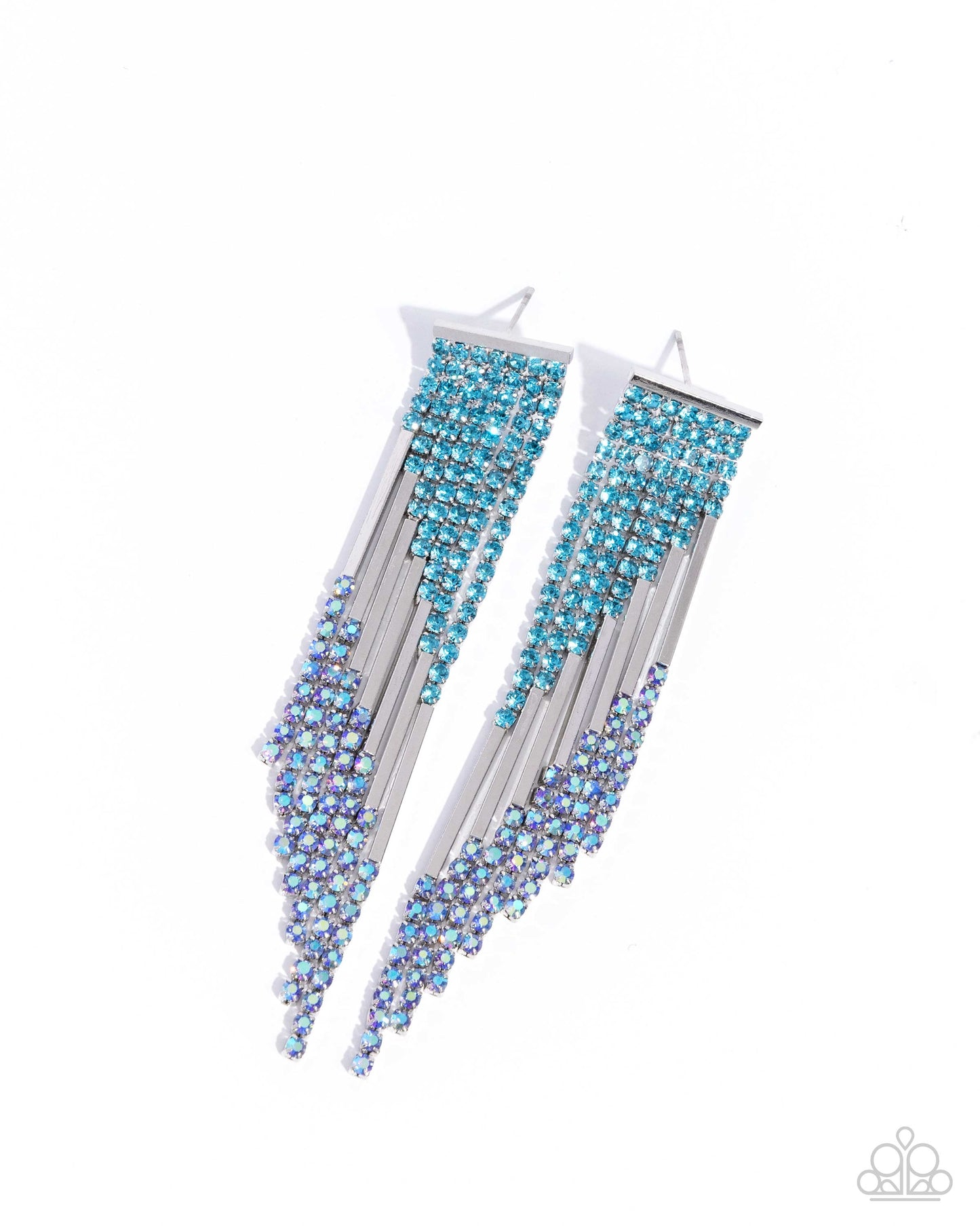 Careless Cascade - Blue Iridescent Rhinestone Silver Post Earrings - Paparazzi Accessories