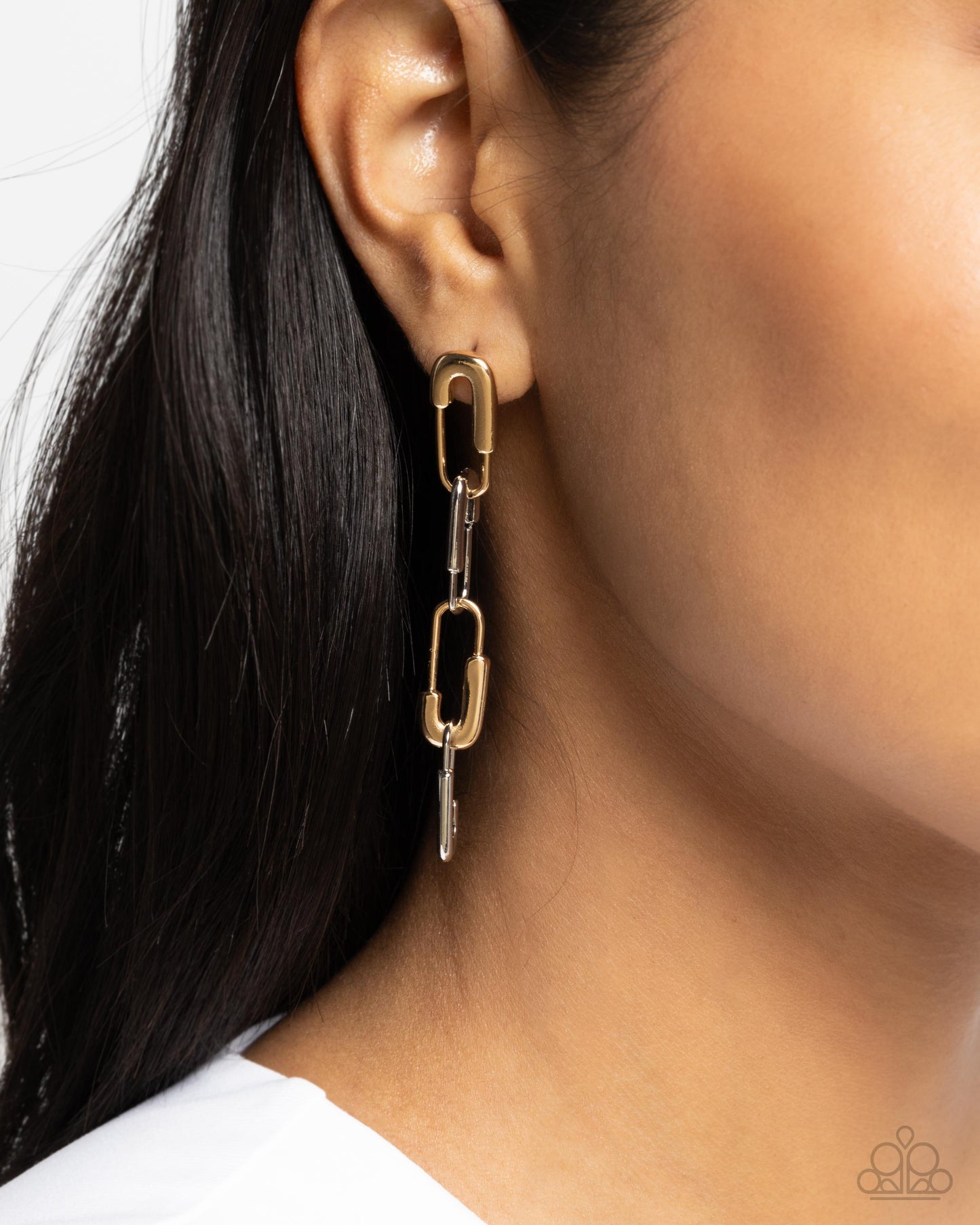 Linked Launch - Multi Silver & Gold Post Earrings - Paparazzi Accessories