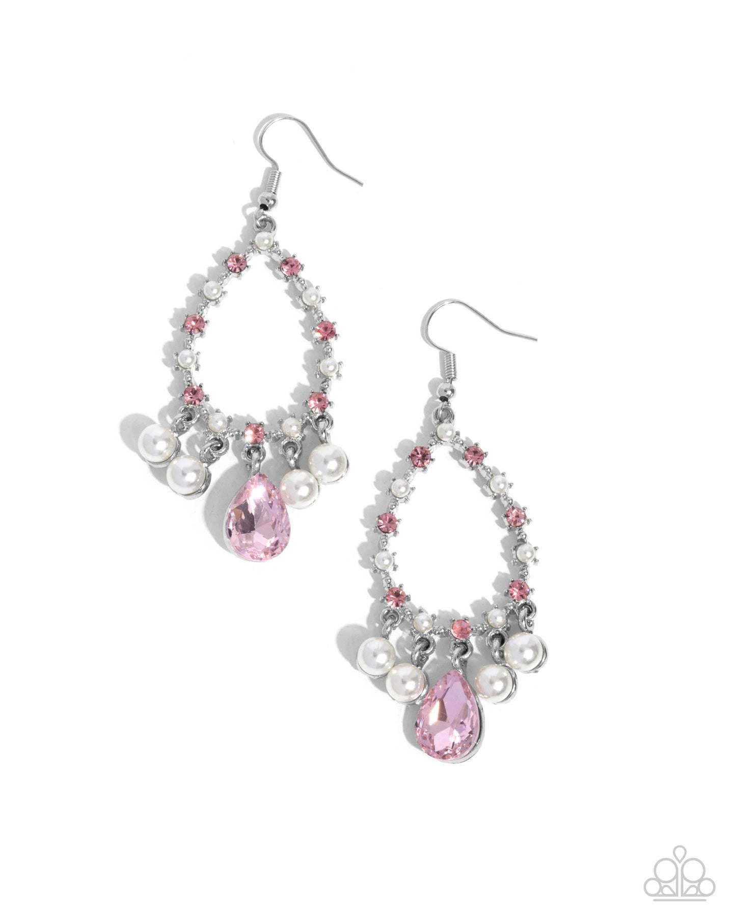 Baroness Behavior - Pink Rhinestone Silver Fishhook Earrings - Paparazzi Accessories