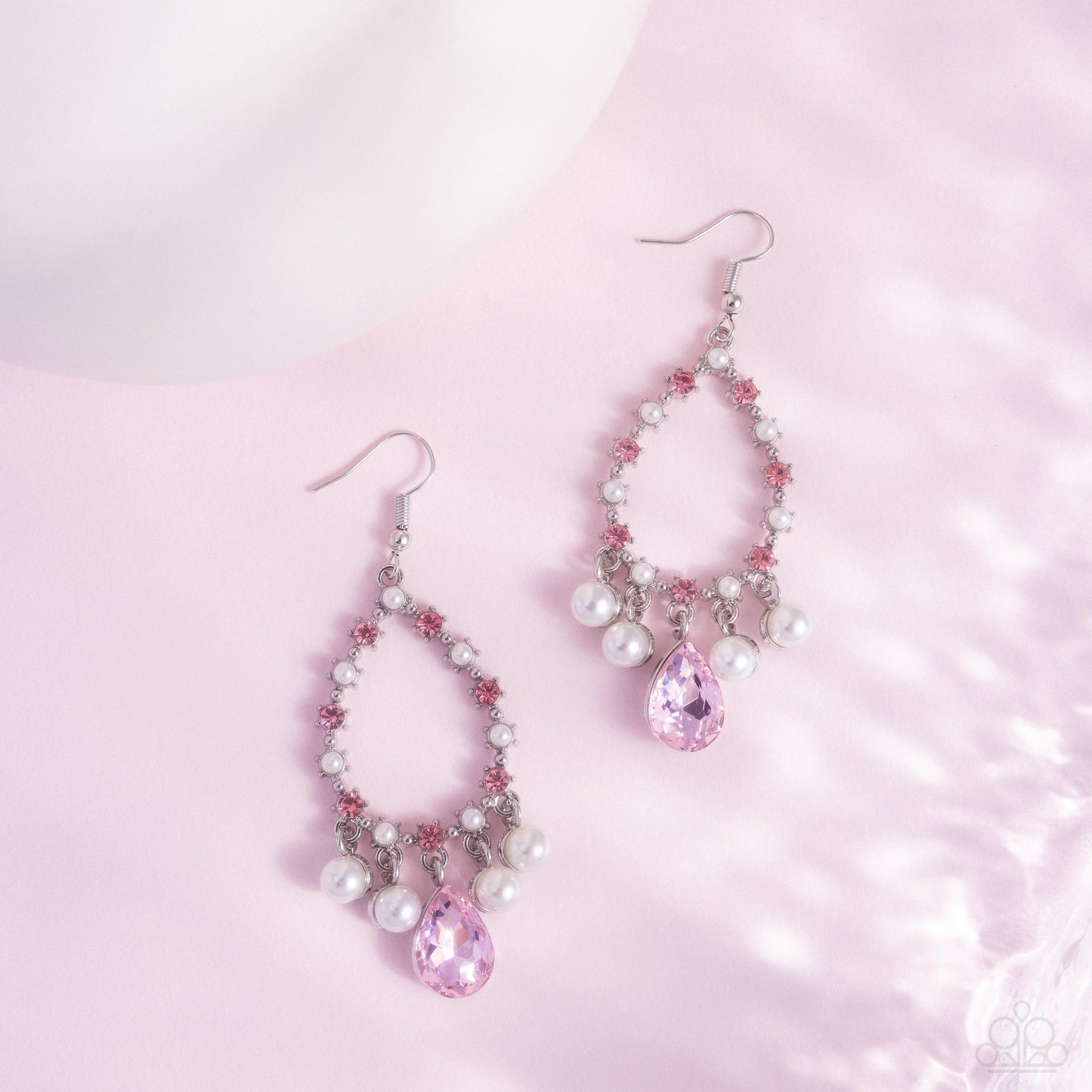 Baroness Behavior - Pink Rhinestone Silver Fishhook Earrings - Paparazzi Accessories