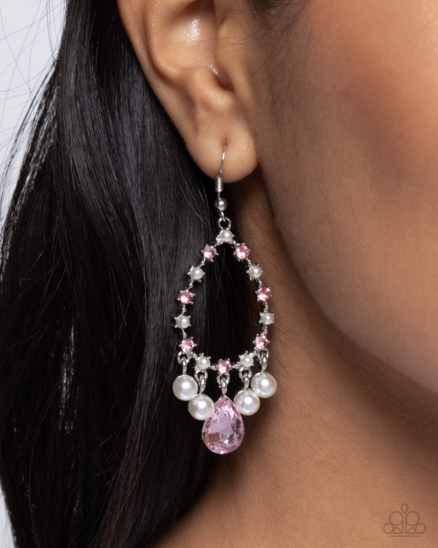 Baroness Behavior - Pink Rhinestone Silver Fishhook Earrings - Paparazzi Accessories