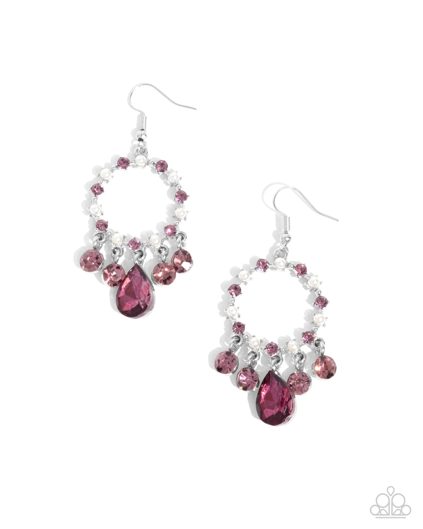 Regency Radiance - Purple Rhinestone White Pearl Silver Fishhook Earrings - Paparazzi Accessories