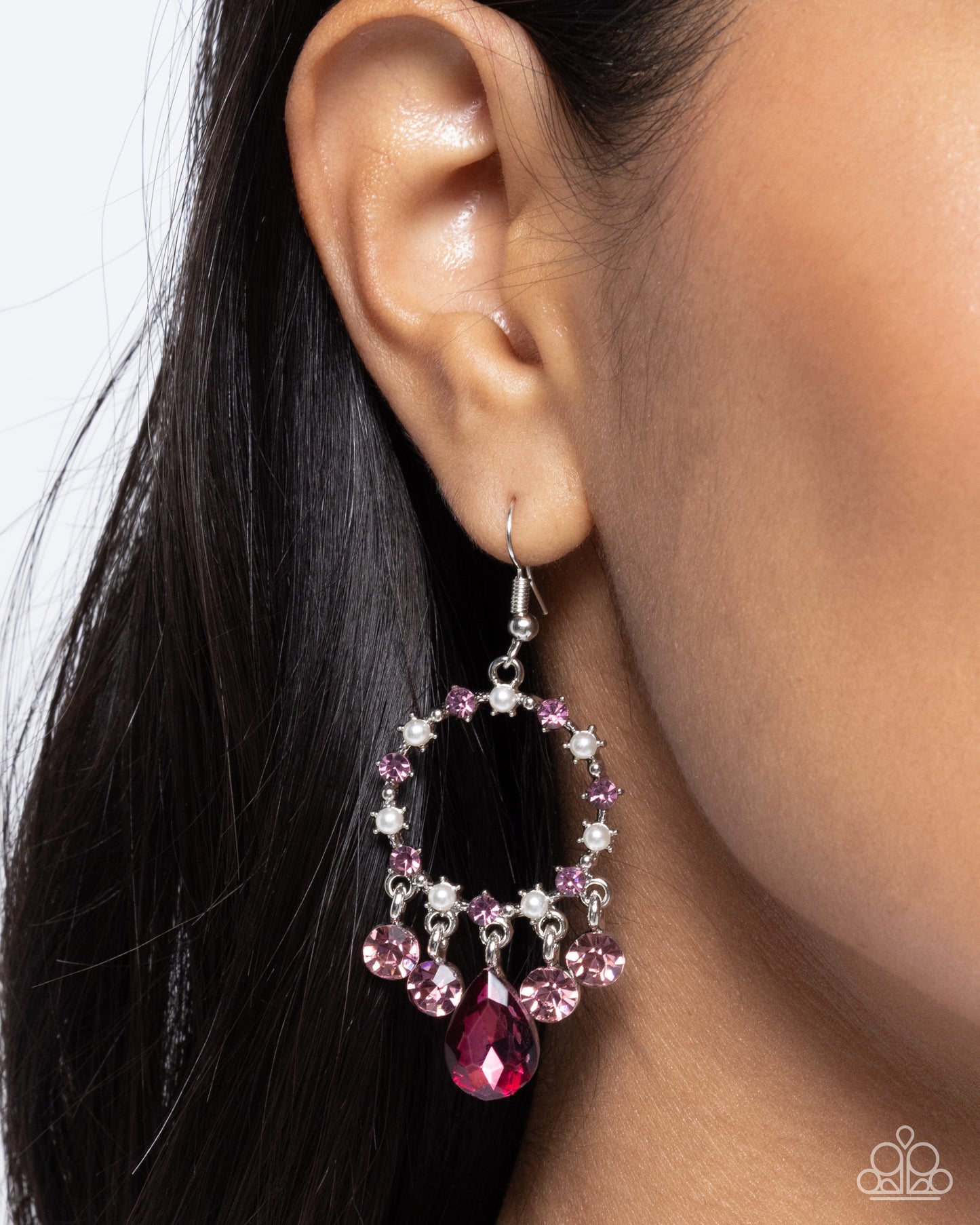 Regency Radiance - Purple Rhinestone White Pearl Silver Fishhook Earrings - Paparazzi Accessories