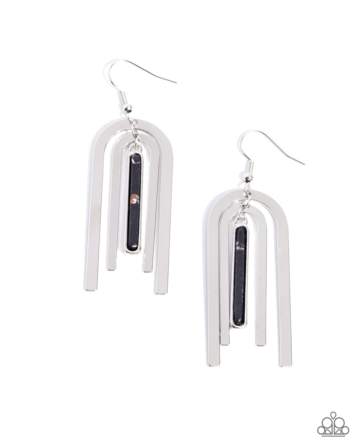 Coarse Conversation - Black Marbled Earrings - Paparazzi Accessories