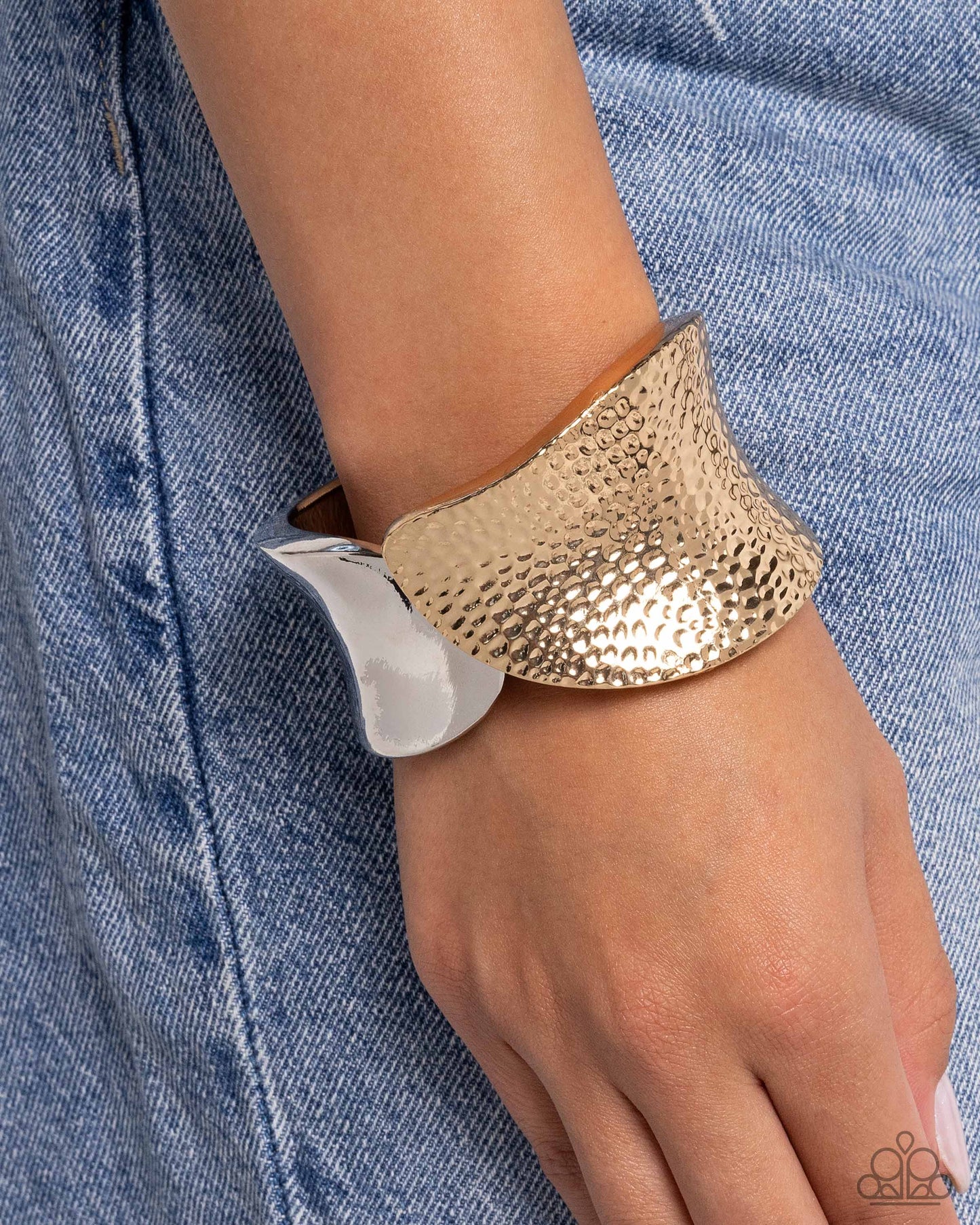 Burnished Balance - Multi - Mixed Metal Silver & Gold Hinge Bracelet - Paparazzi Accessories