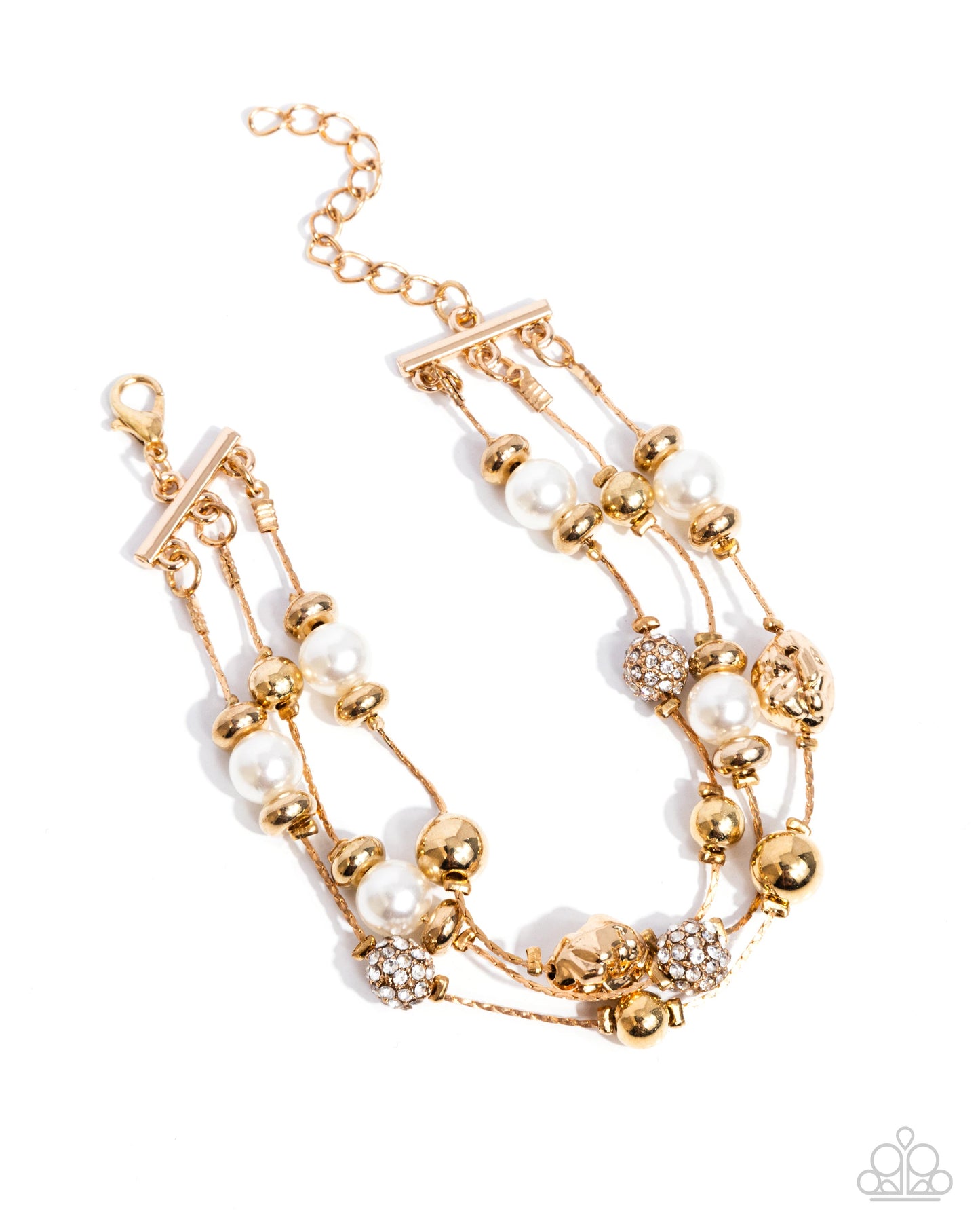 Classy Cruise - Gold, Pearl, White Rhinestone Clasp Bracelet - Paparazzi Accessories