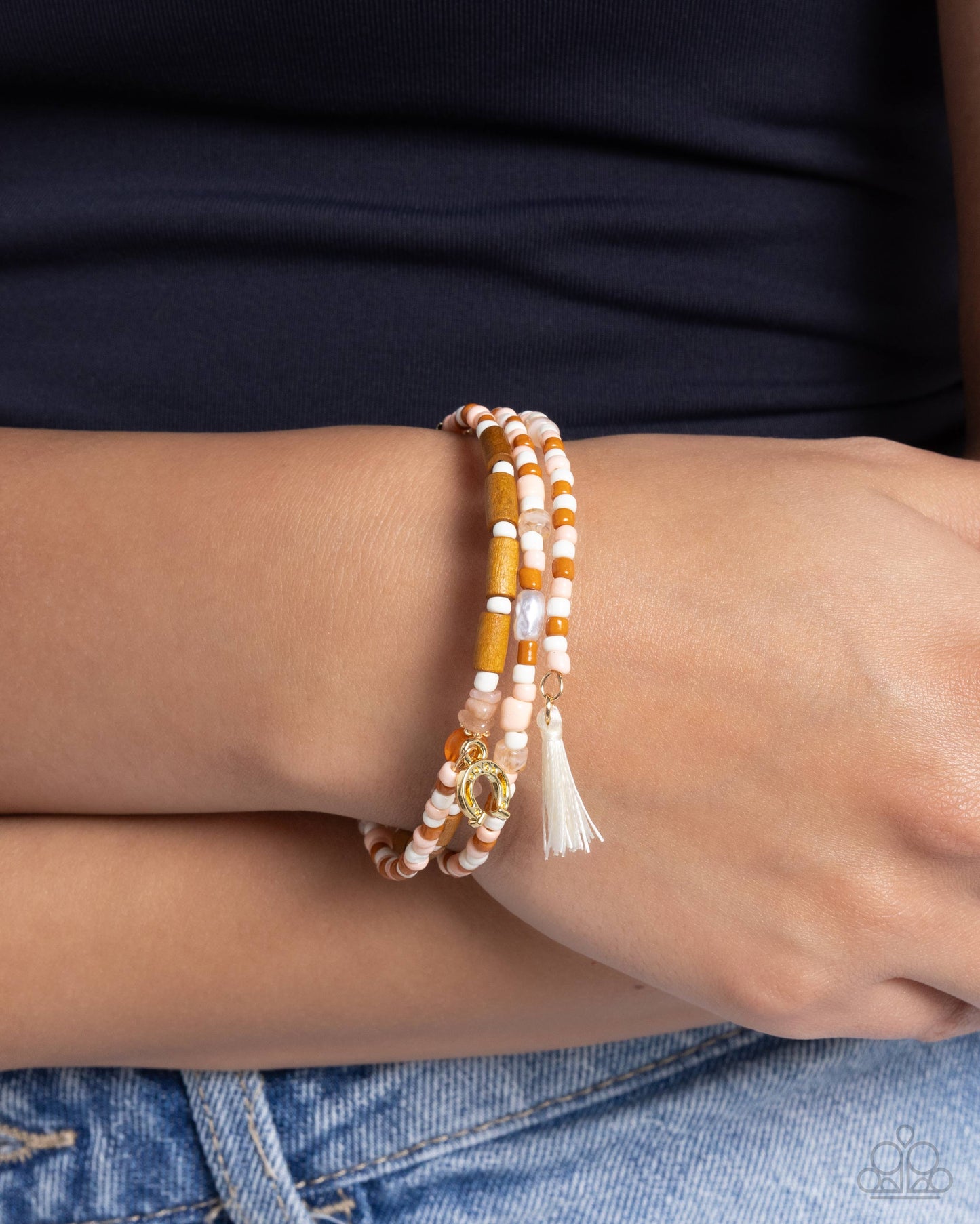 Colored Conversation - Orange Seed Bead Coil Bracelet - Paparazzi Accessories