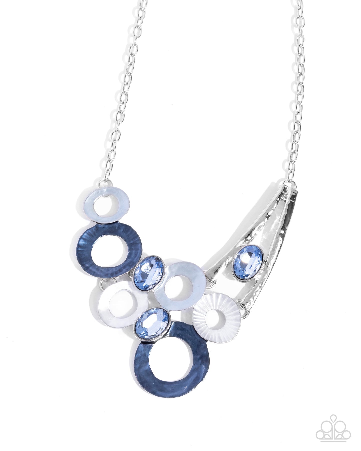 Compelling Circles - Blue Rhinestone & Enamel Silver Necklace - Paparazzi Accessories
