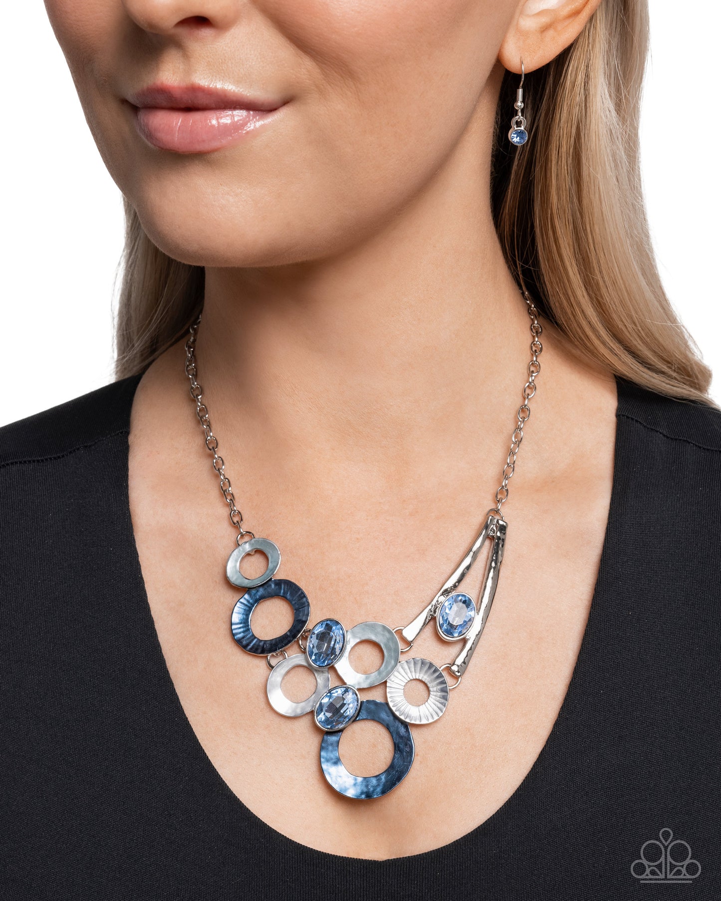 Compelling Circles - Blue Rhinestone & Enamel Silver Necklace - Paparazzi Accessories