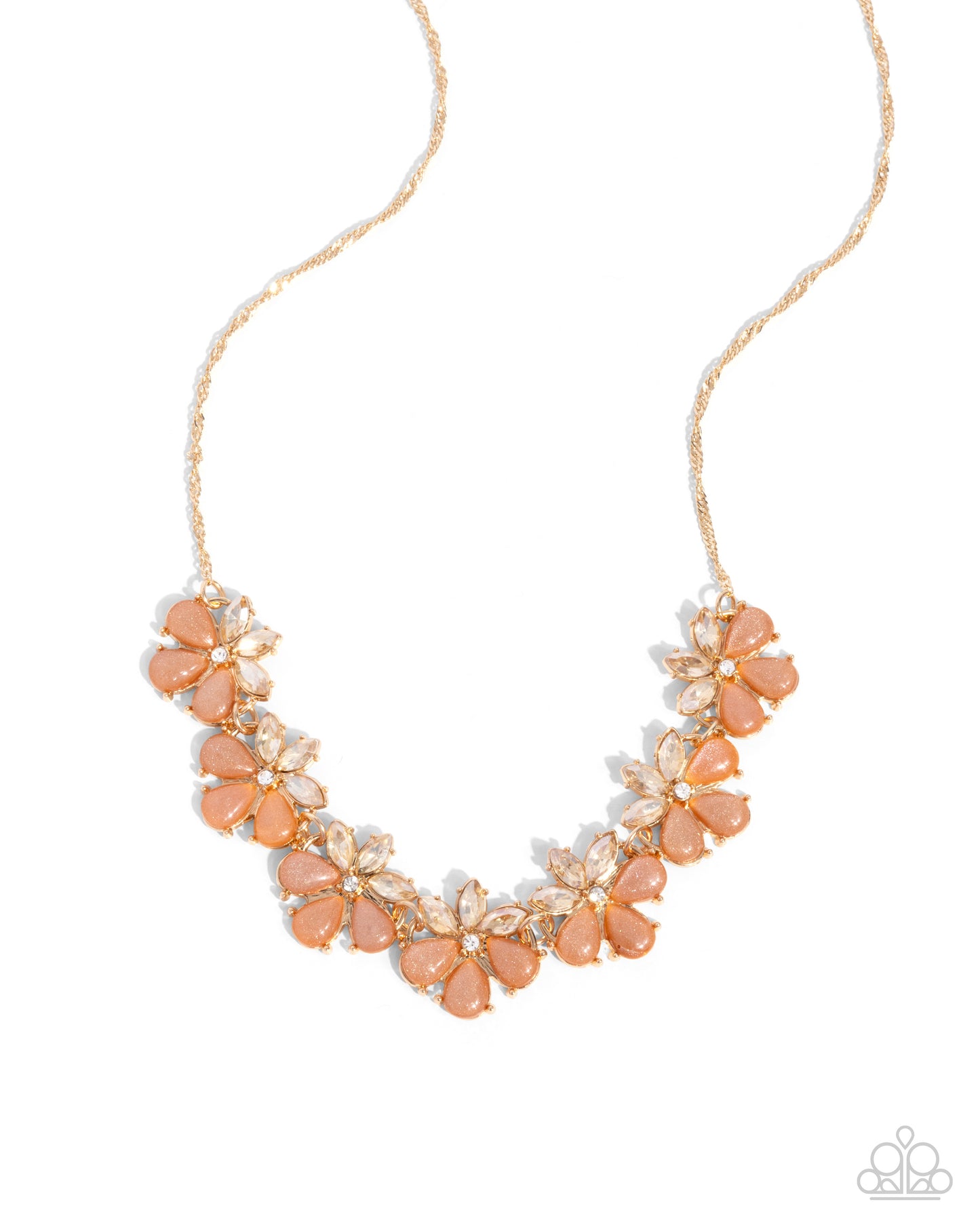Consistent Chic - Orange Glitter-Infused Gem Flower Necklace - Paparazzi Accessories