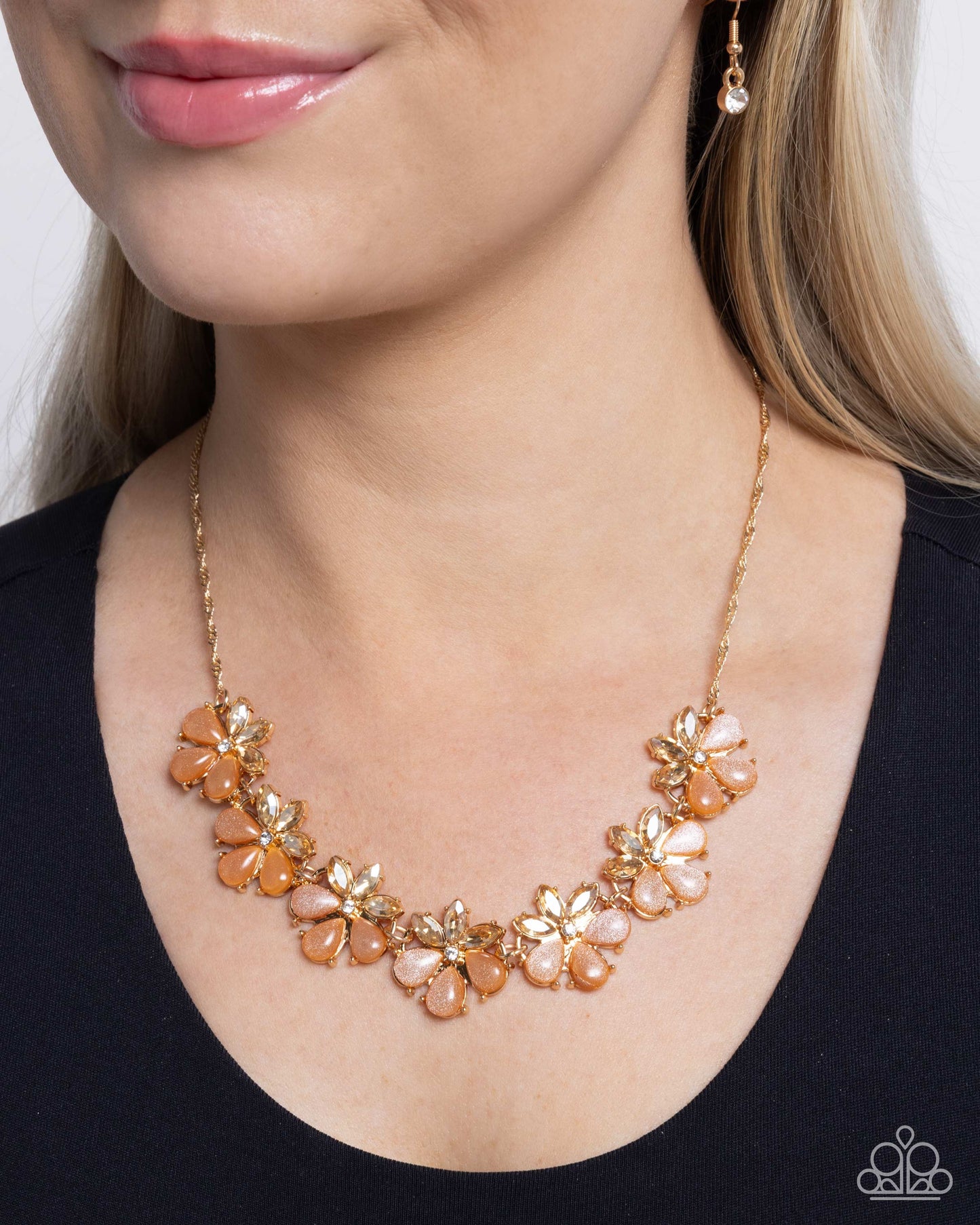 Consistent Chic - Orange Glitter-Infused Gem Flower Necklace - Paparazzi Accessories