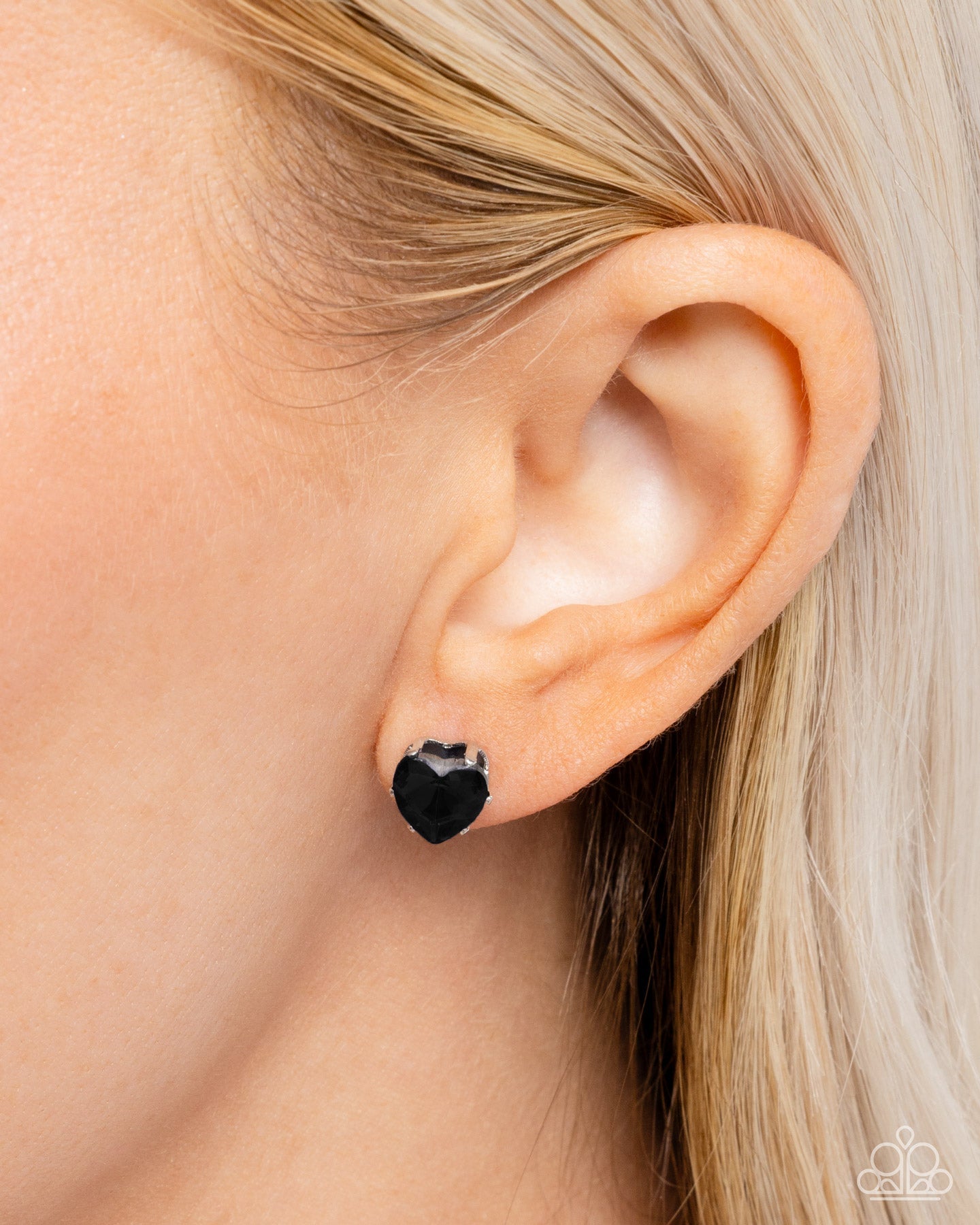 Sweetheart Stunner - Black Onyx Silver Post Earrings - Paparazzi Accessories