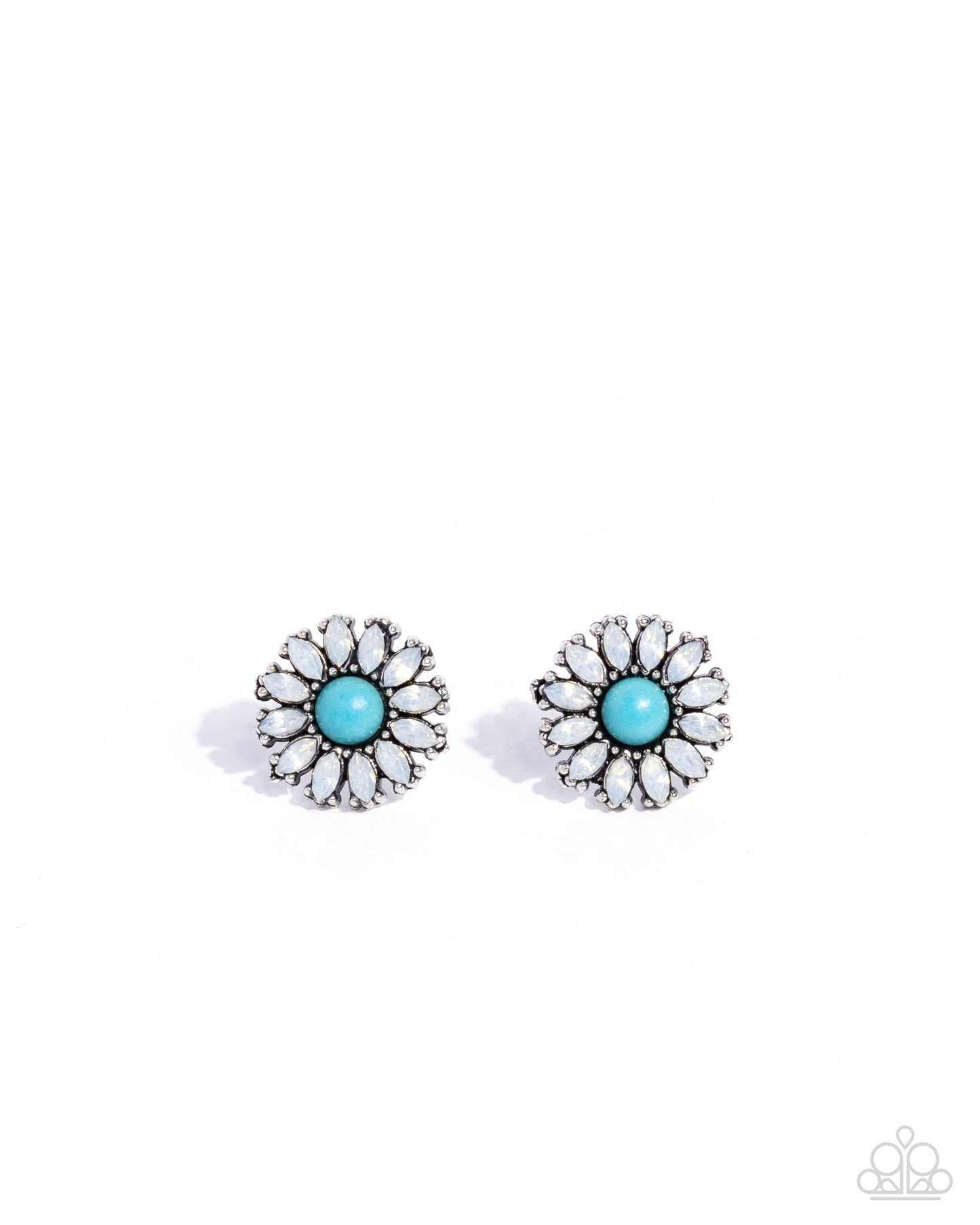 Santa Fe Showcase - Blue Turquoise Opalescent Rhinestone Post Back Earrings - Paparazzi Accessories