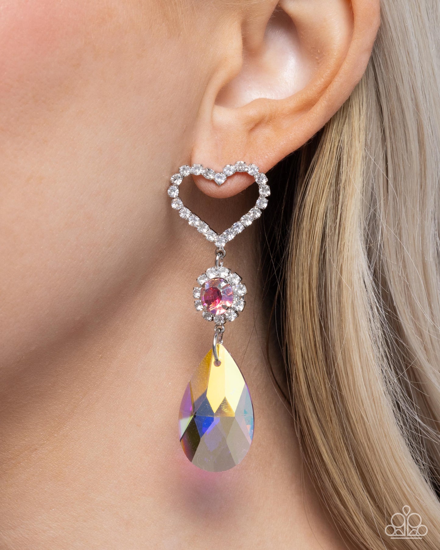 Faceted Frenzy - Pink Iridescent Rhinestone Earrings - Paparazzi Accessories