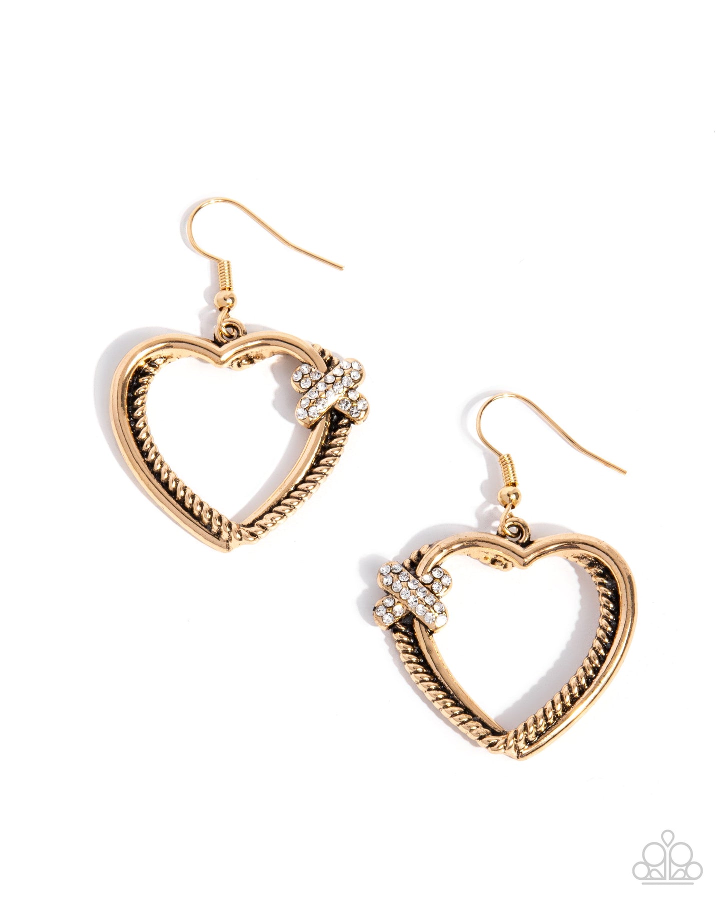 Crisscross Courtship - Gold Heart Fishhook Earrings - Paparazzi Accessories