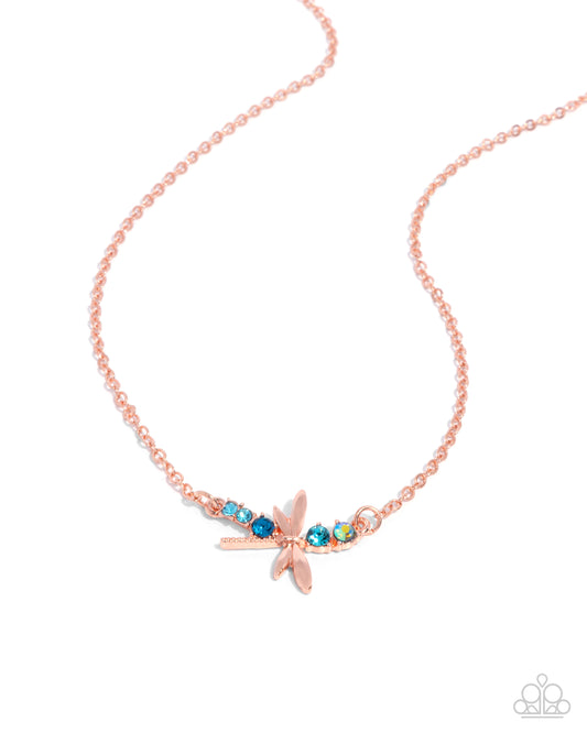 Dragonfly Deed - Copper Dragonfly Necklace - Paparazzi Accessories