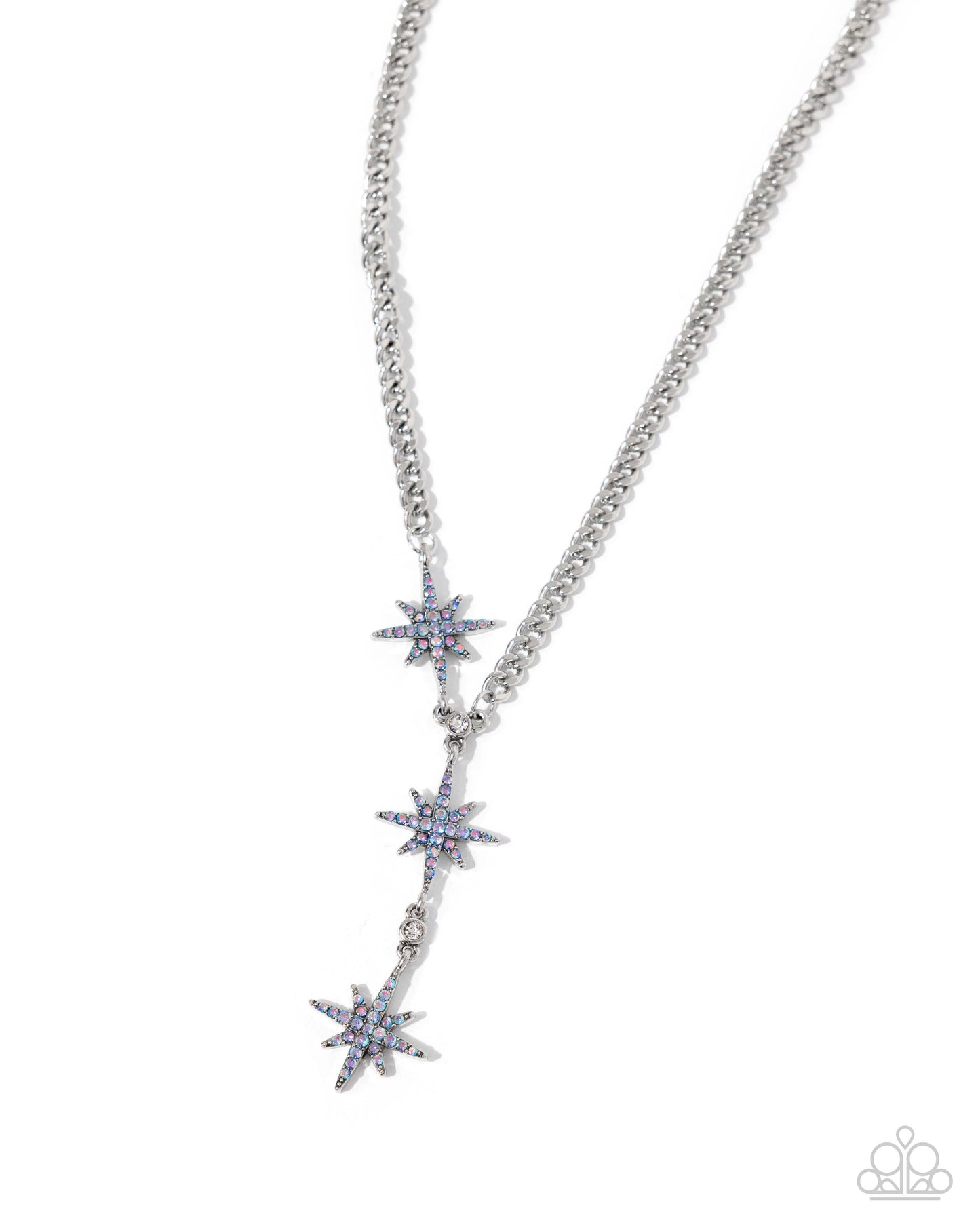 Stellar Story - Blue Iridescent Rhinestone Silver Stars Necklace - Paparazzi Accessories