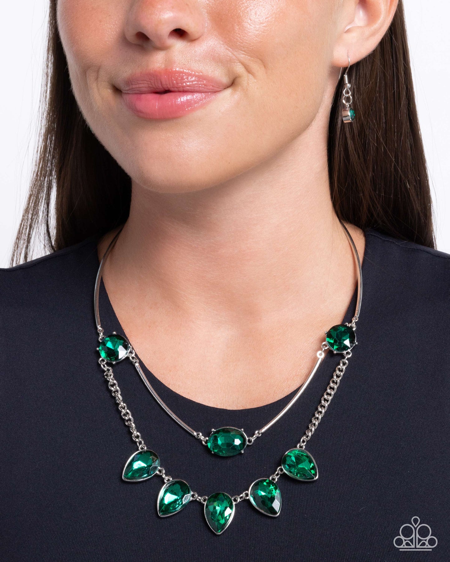 Confident Cascade - Green Rhinestone Necklace - Paparazzi Accessories