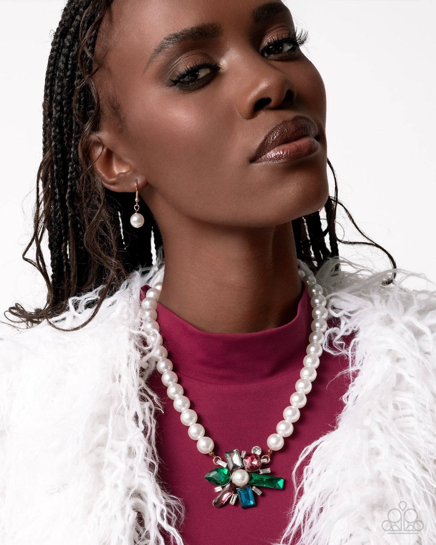 Prismatic Potential - Green Colorful Gems Pearl Necklace - Paparazzi Accessories