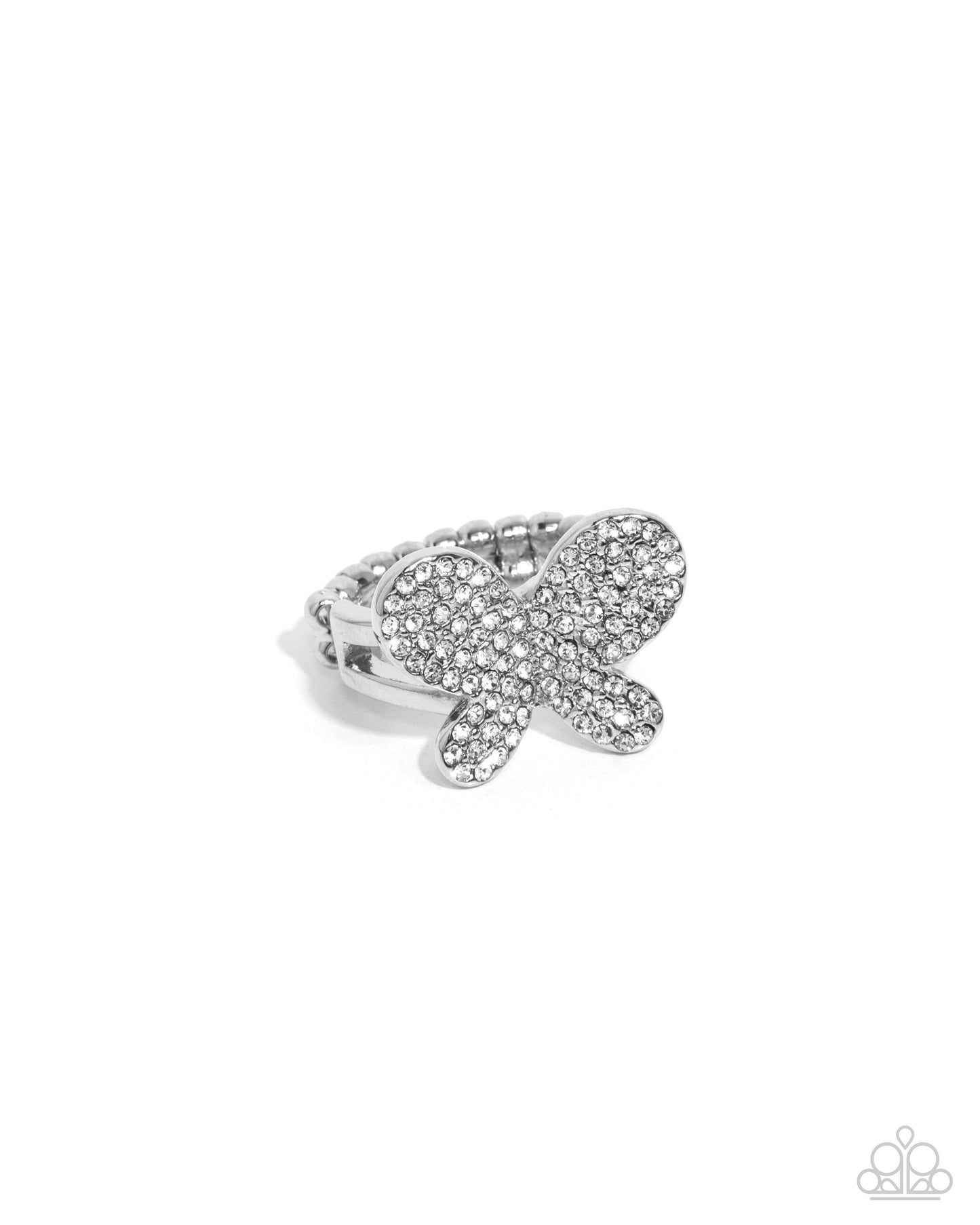 Aerial Anthem - White Rhinestone Silver Butterfly Ring - Paparazzi Accessories