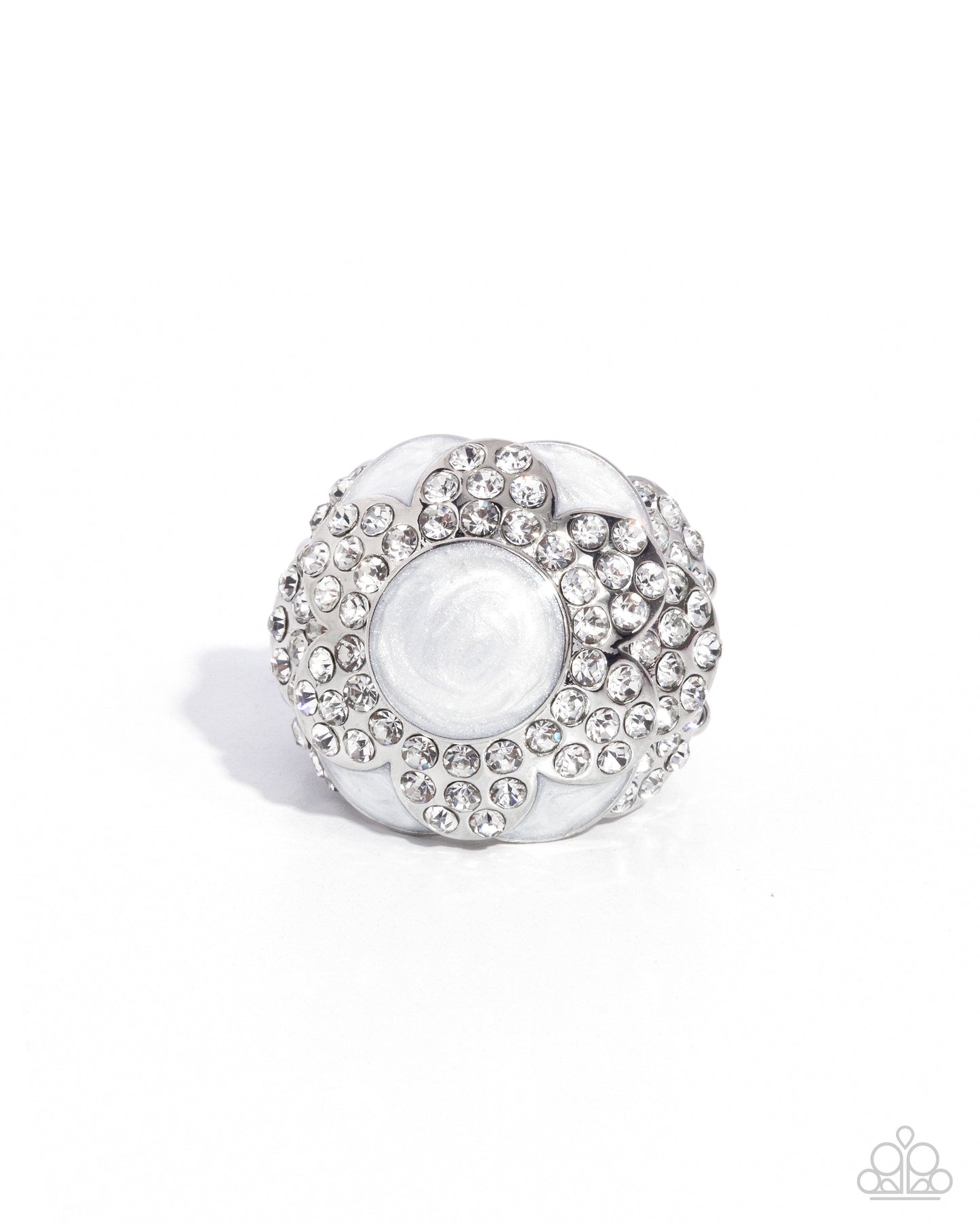 Pearly Podium - White Pearl Painted Ring - Paparazzi Accessories