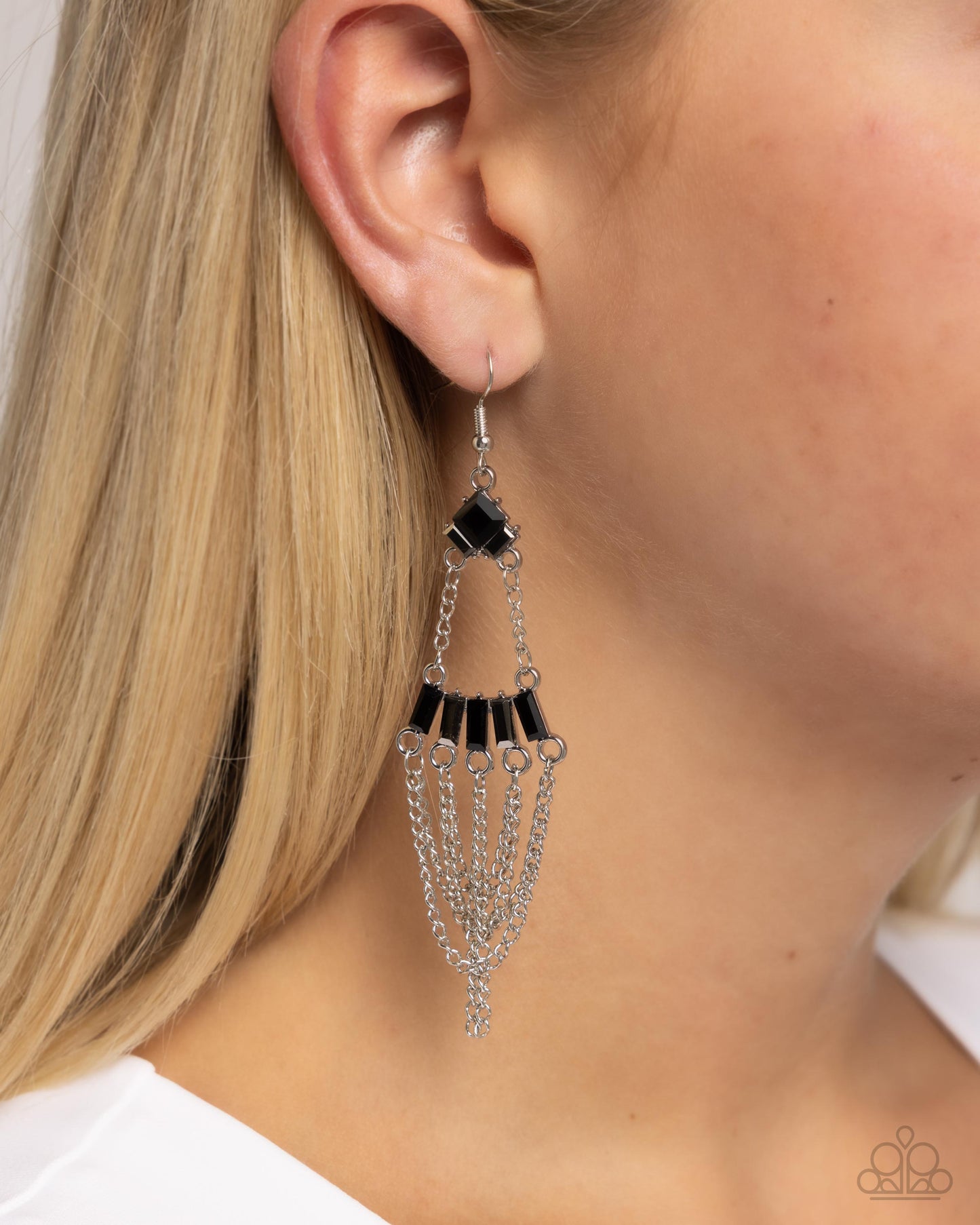 Fringe Fantasy - Black and Hematite Rhinestone Chandelier Earrings - Paparazzi Accessories