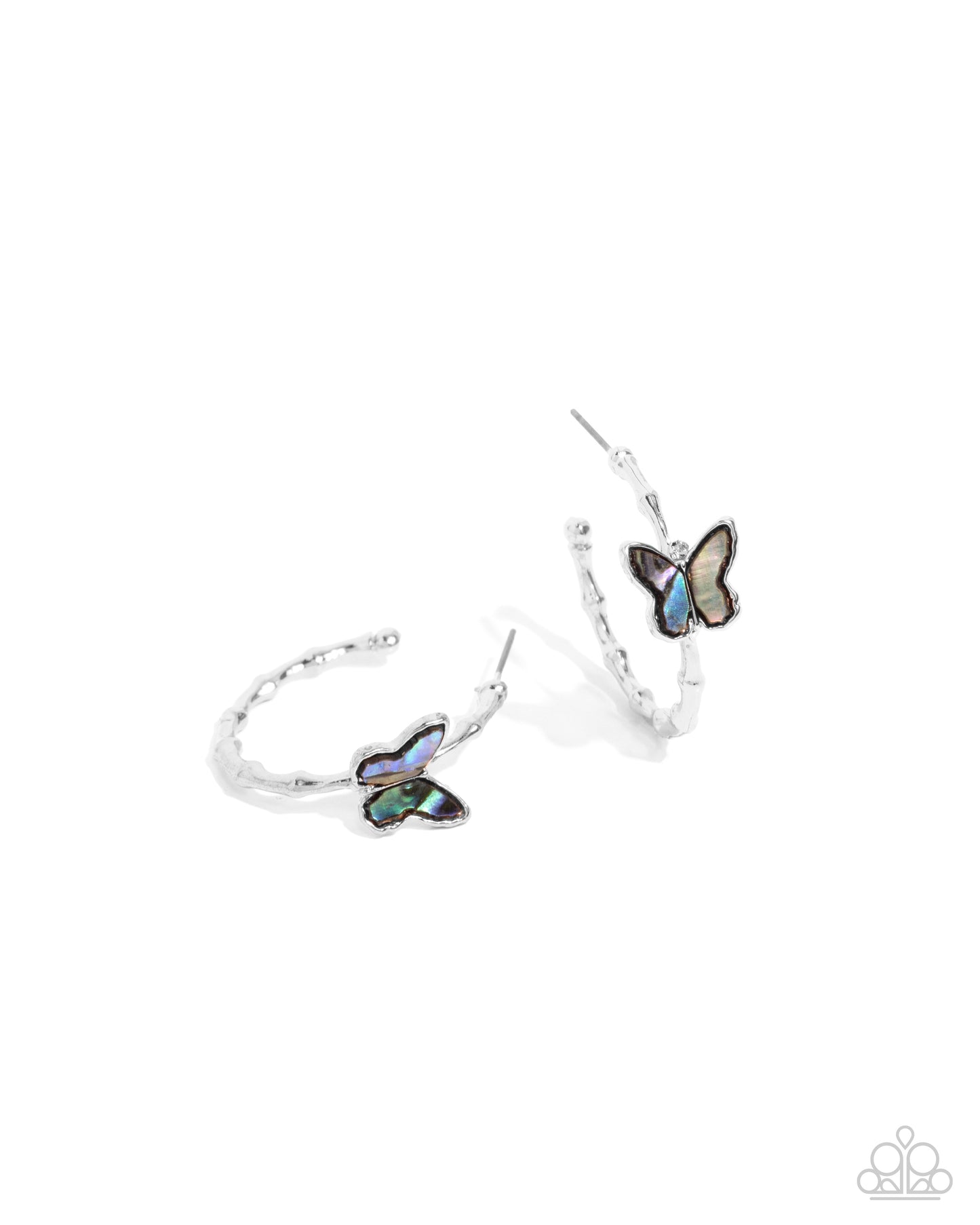 Butterfly Beginning - Blue Faux Abalone Shell Wings Silver Hoop Earrings - Paparazzi Accessories