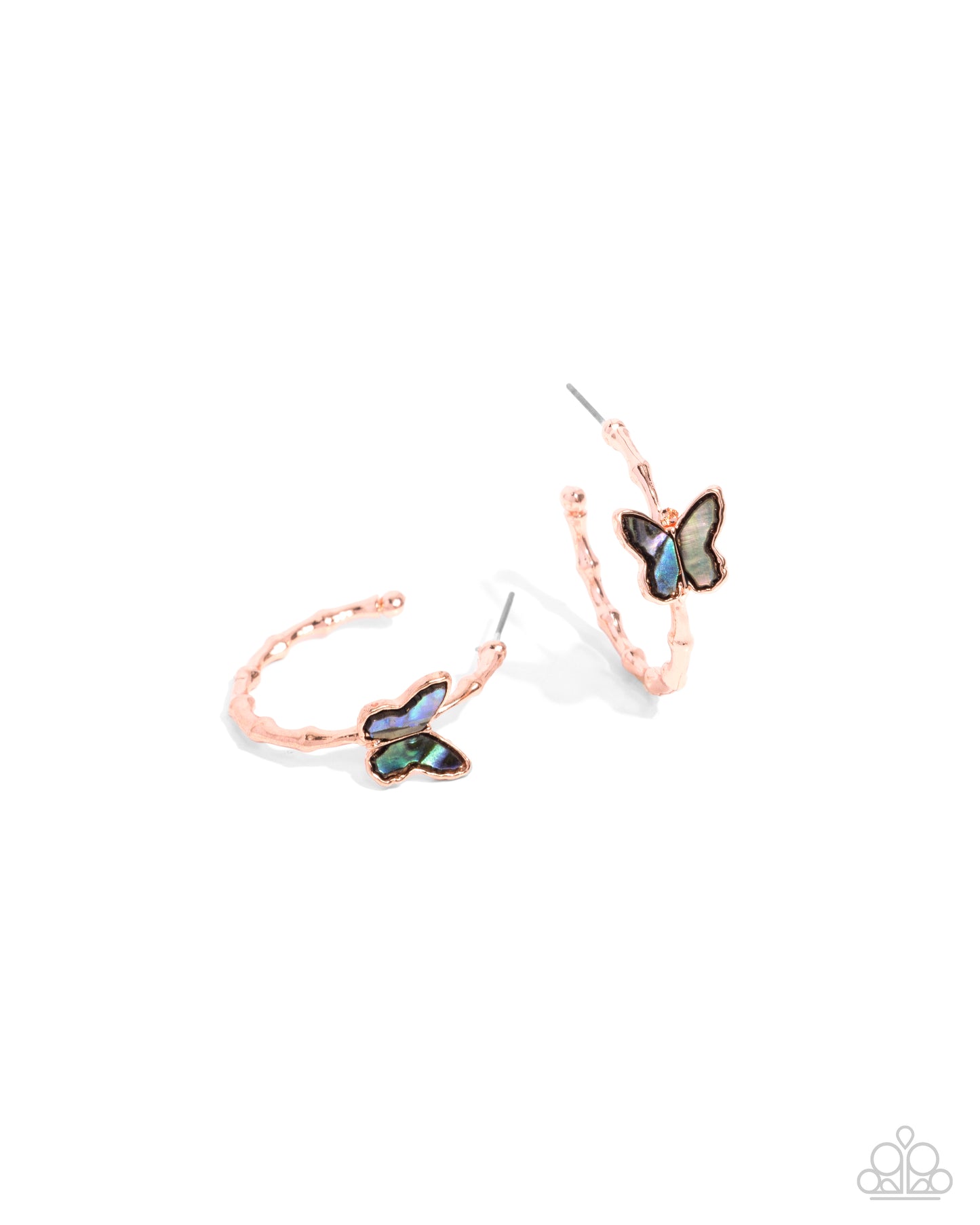 Butterfly Beginning - Copper, Abalone Shell Butterfly Hoop Earrings - Paparazzi Accessories