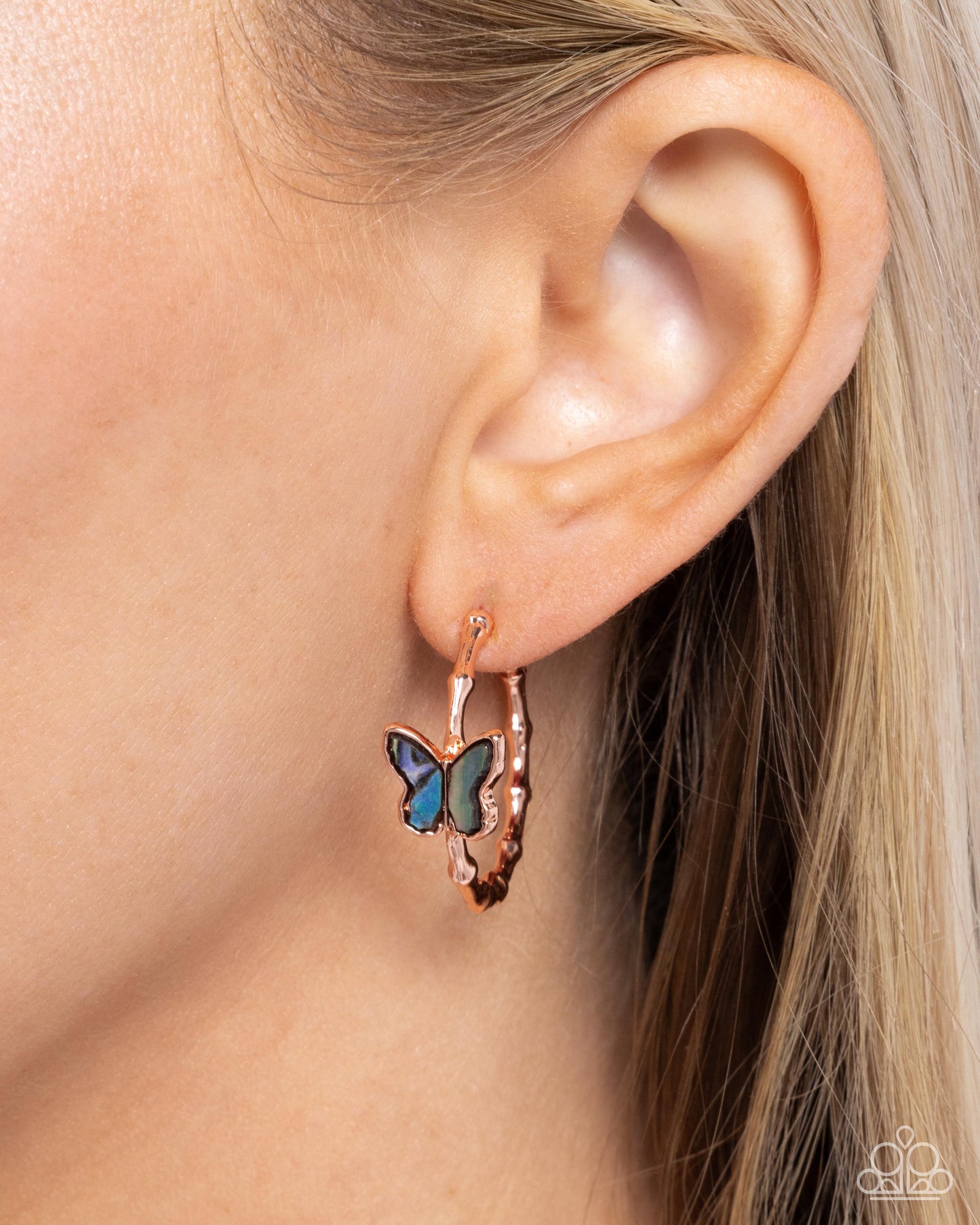 Butterfly Beginning - Copper, Abalone Shell Butterfly Hoop Earrings - Paparazzi Accessories